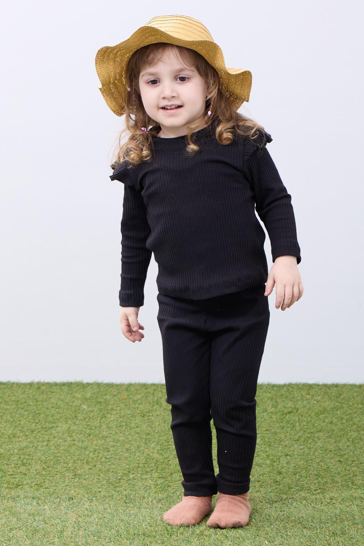 Fırfır Detaylı Pamuklu Üçlü Kız Çocuk Takımı