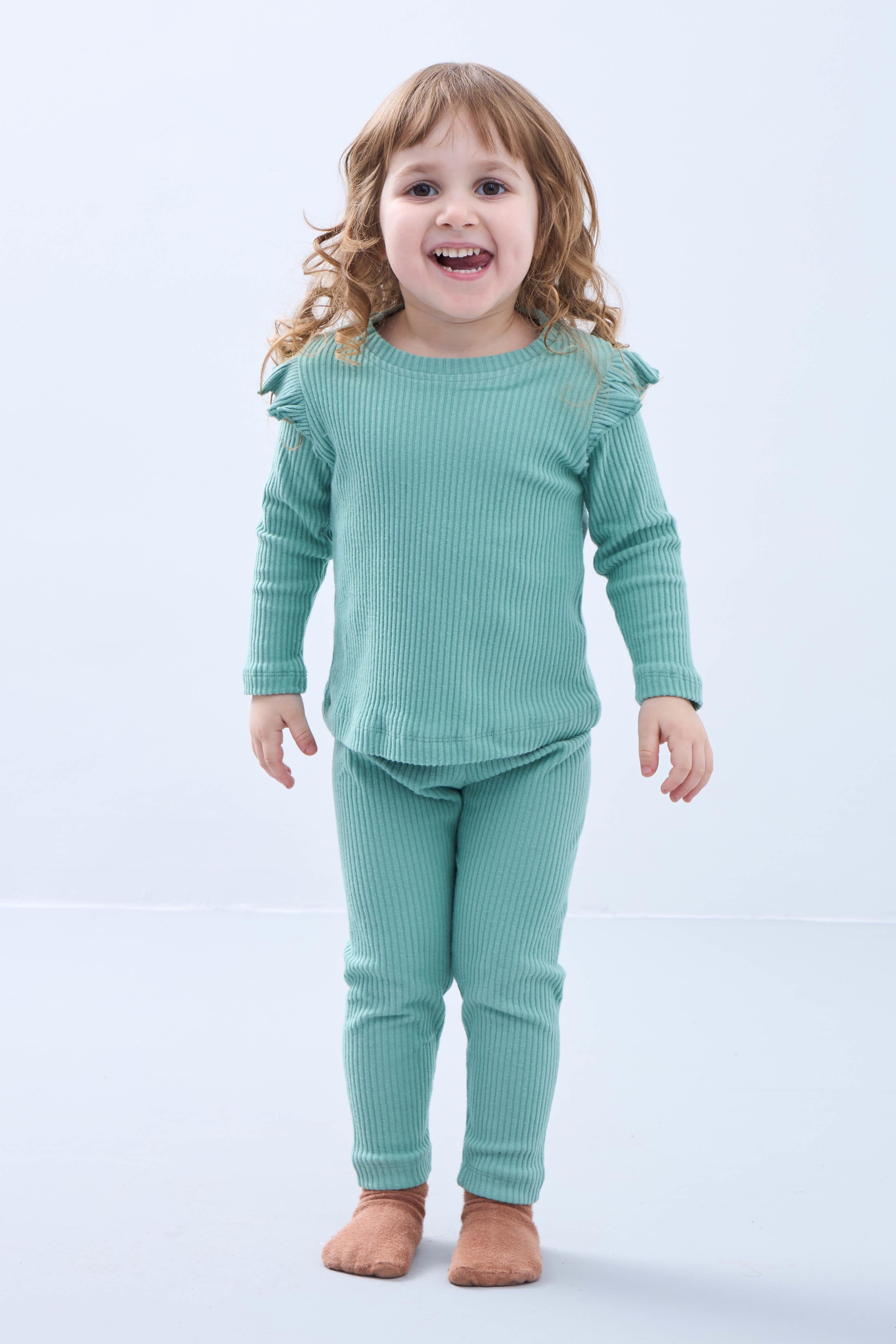 Fırfır Detaylı Pamuklu Üçlü Kız Çocuk Takımı