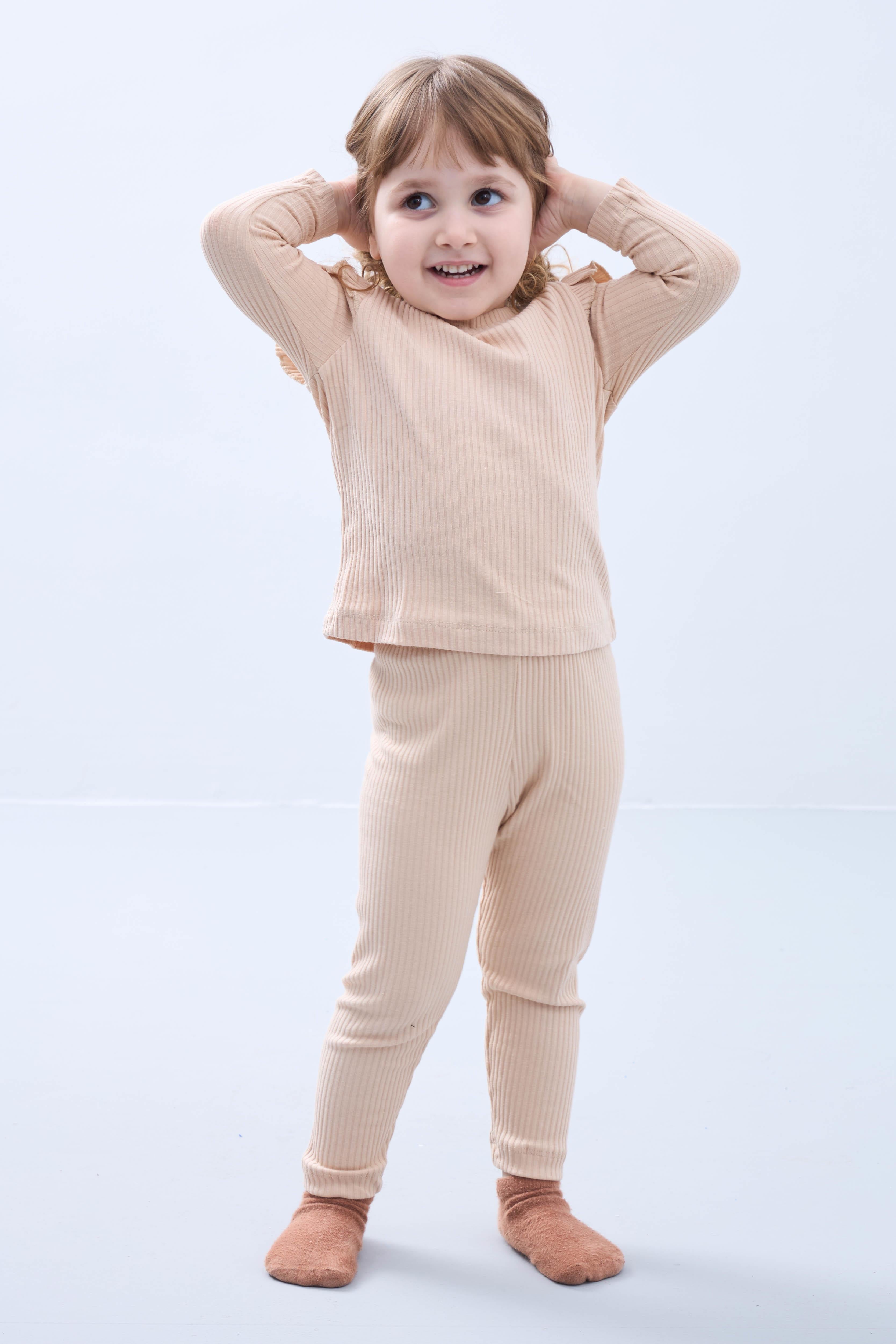 Fırfır Detaylı Pamuklu Üçlü Kız Çocuk Takımı