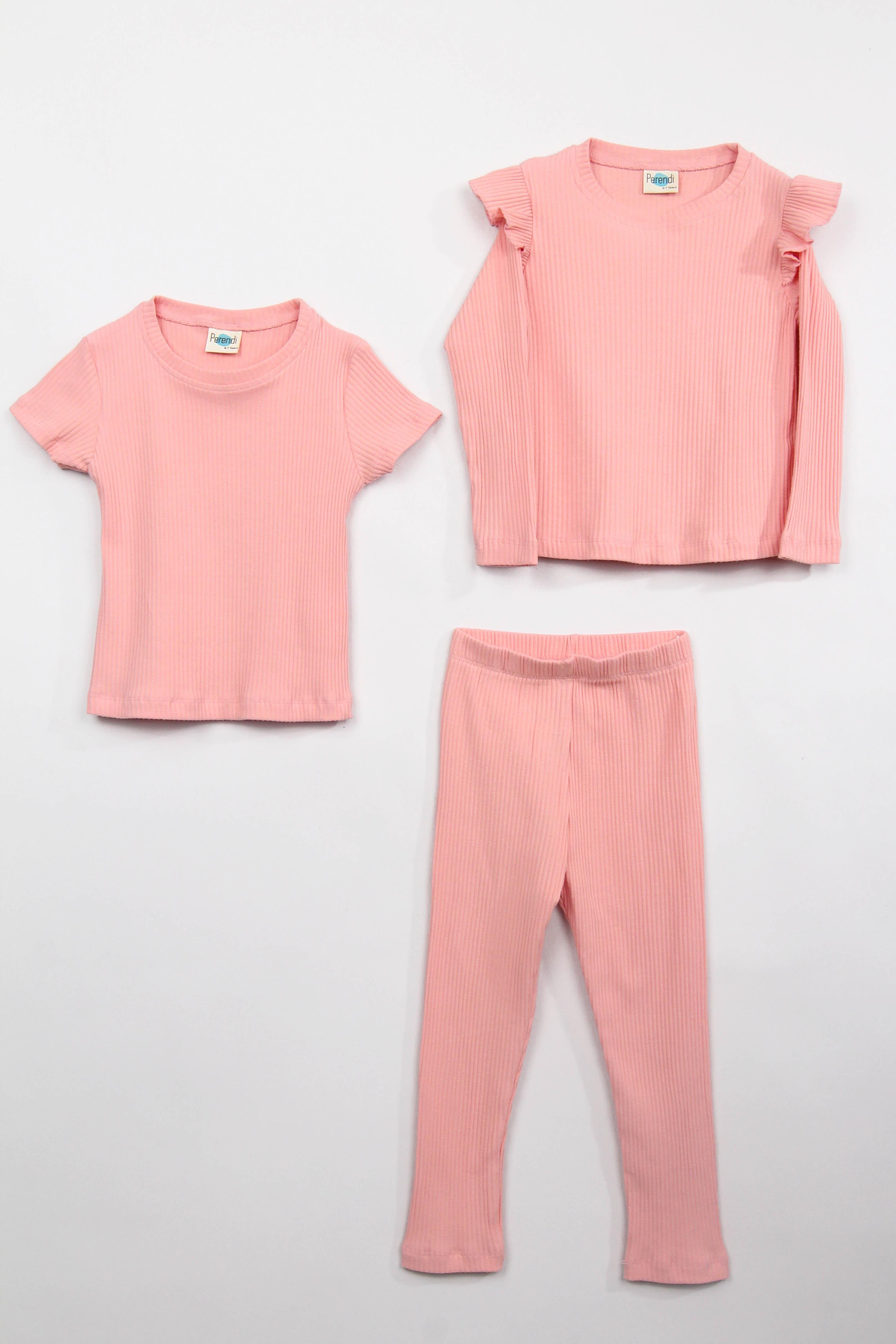 Fırfır Detaylı Pamuklu Üçlü Kız Çocuk Takımı