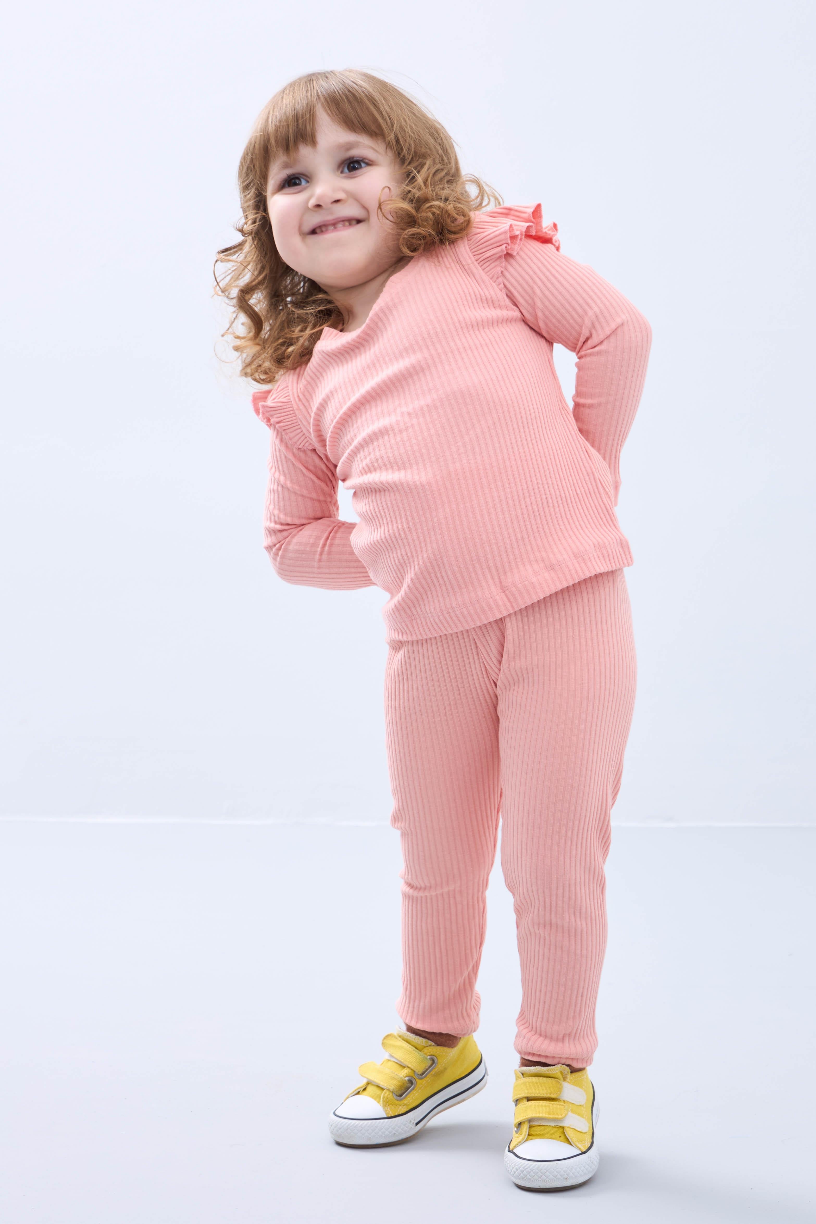 Fırfır Detaylı Pamuklu Üçlü Kız Çocuk Takımı