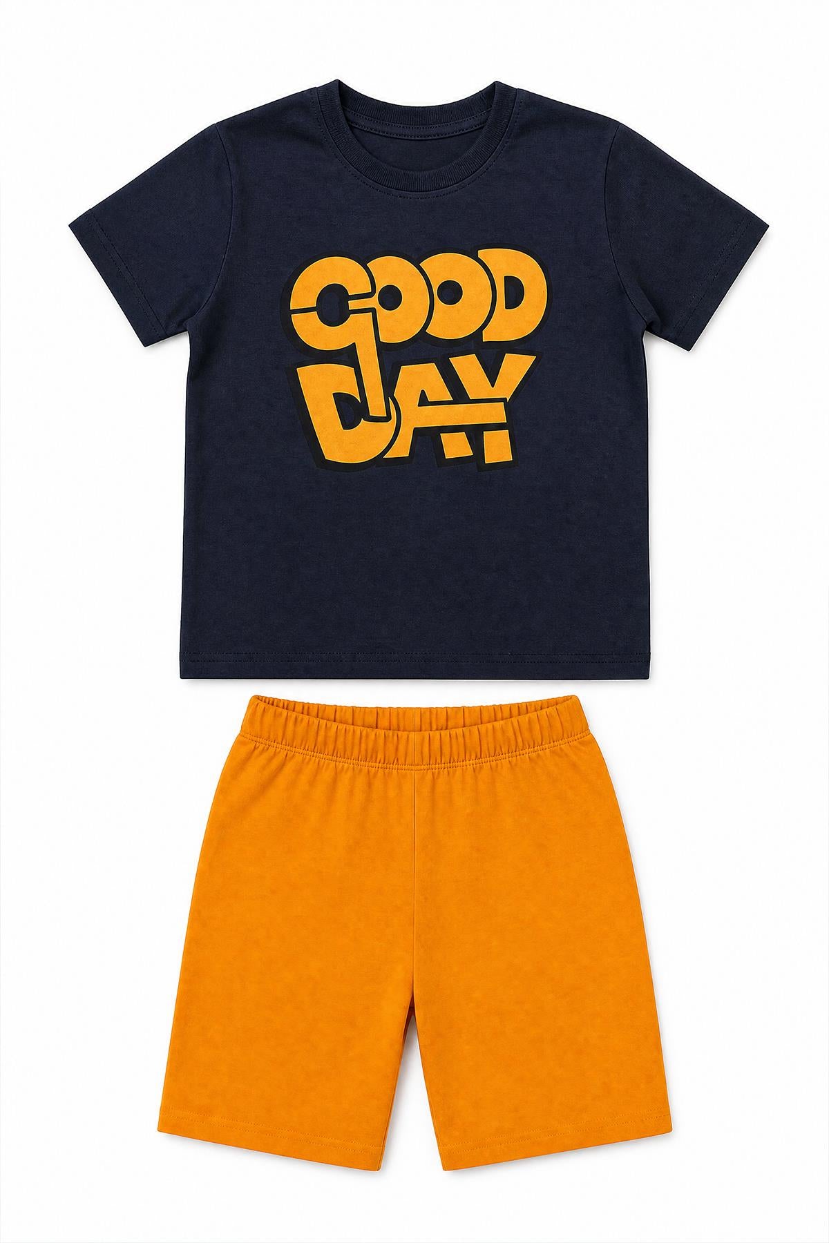 Erkek Çocuk Good Day Baskılı %100 Pamuk Şortlu Takım