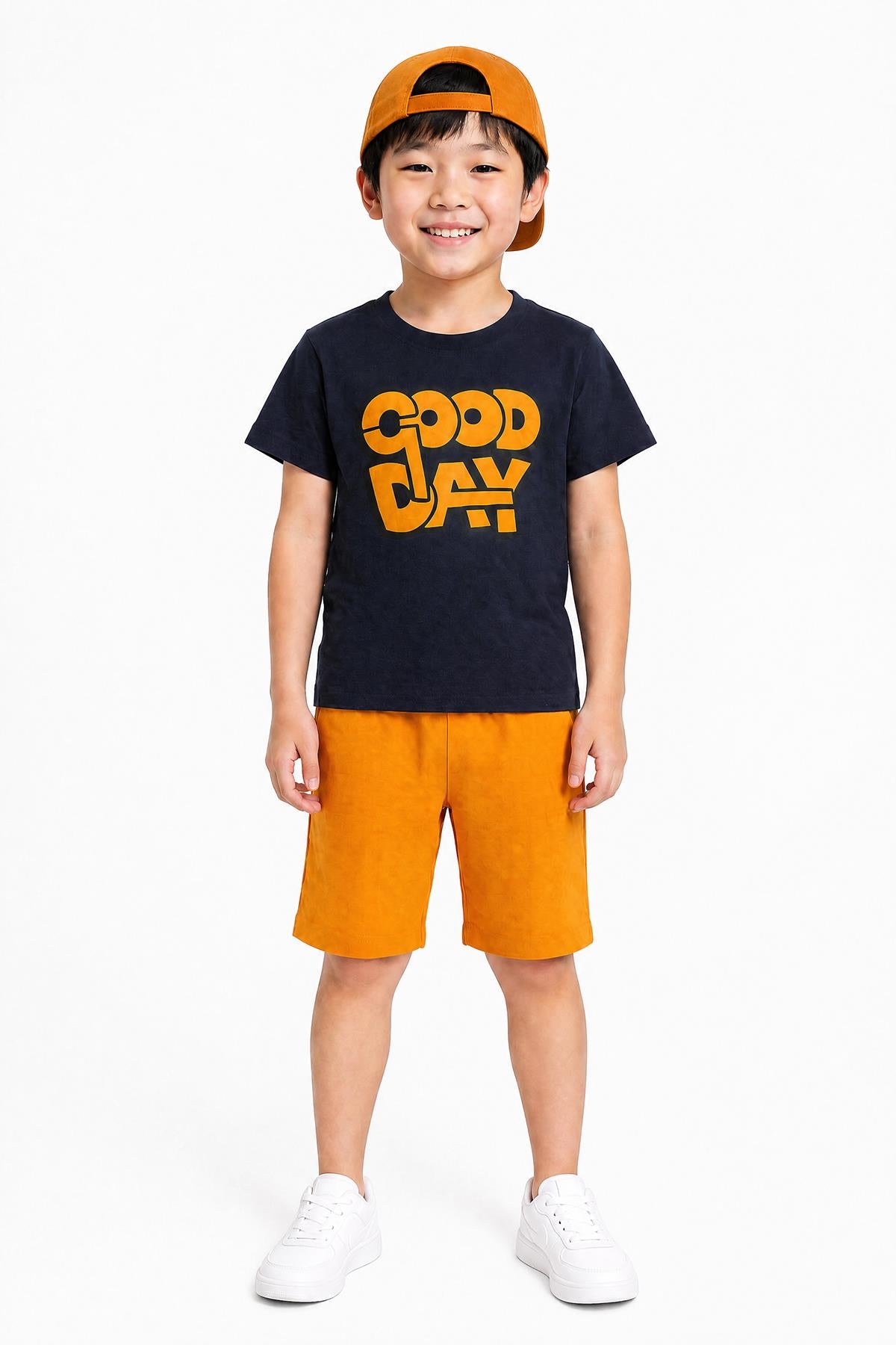 Erkek Çocuk Good Day Baskılı %100 Pamuk Şortlu Takım