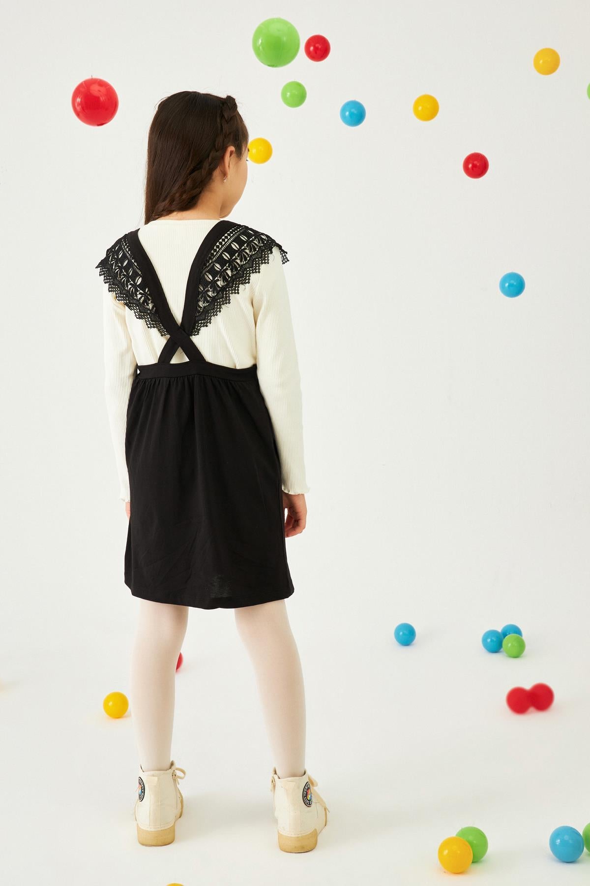 Güpür Detaylı Sade Penye Kız Çocuk Jile Elbise