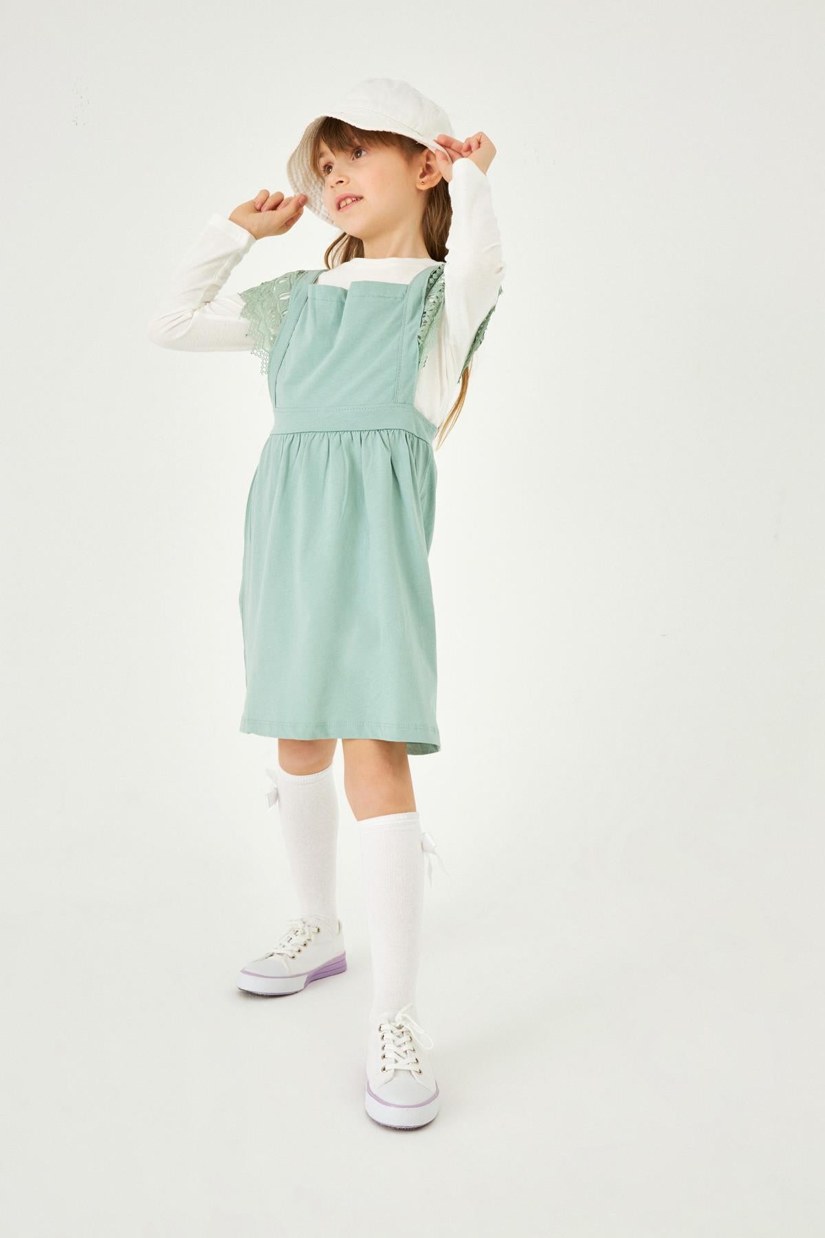 Güpür Detaylı Sade Penye Kız Çocuk Jile Elbise