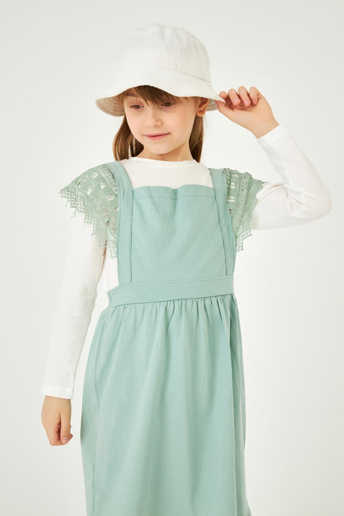 Güpür Detaylı Sade Penye Kız Çocuk Jile Elbise