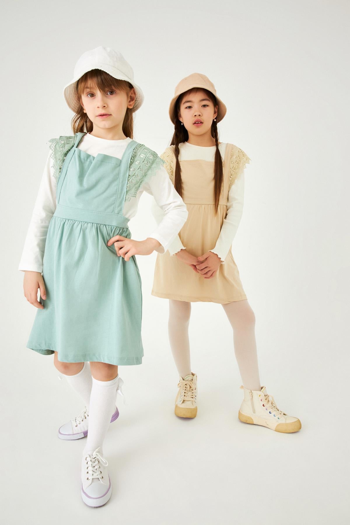 Güpür Detaylı Sade Penye Kız Çocuk Jile Elbise