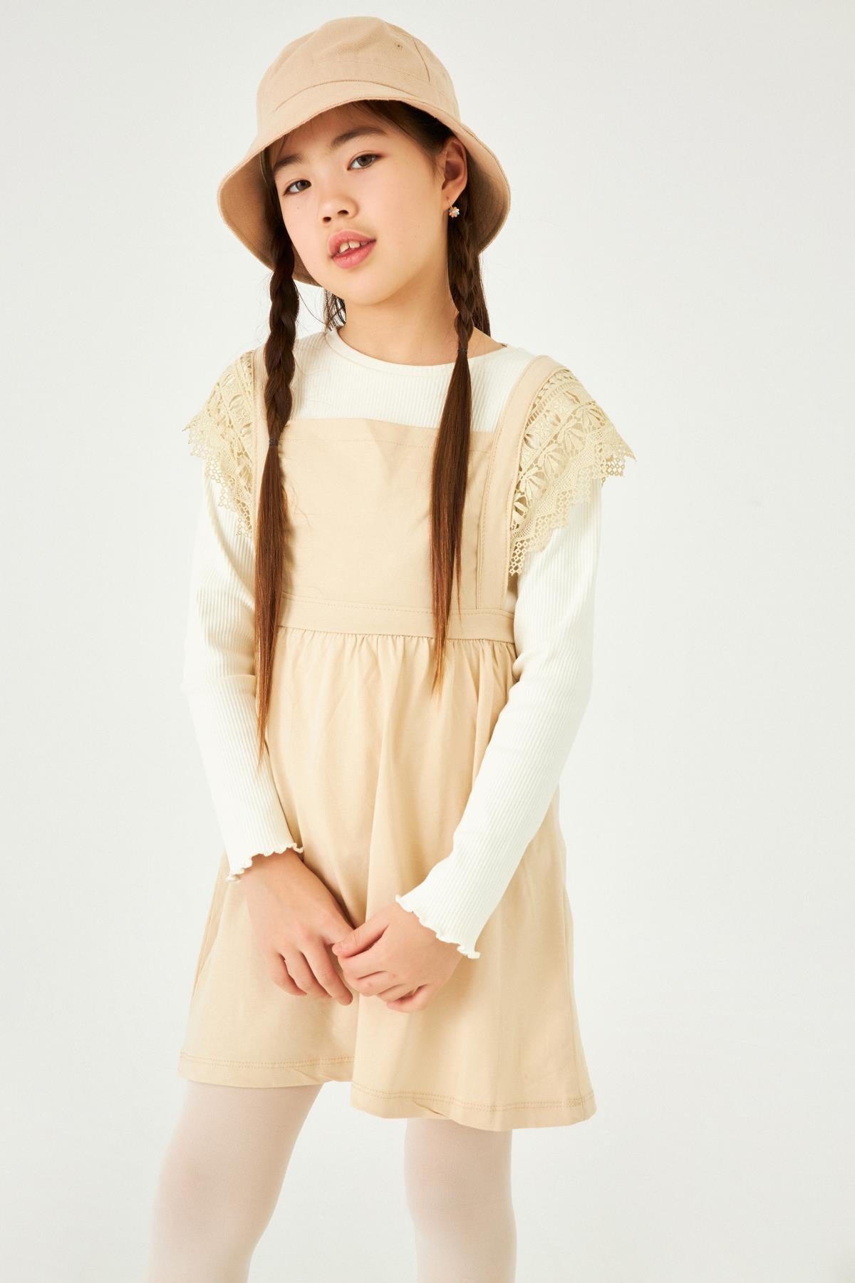 Güpür Detaylı Sade Penye Kız Çocuk Jile Elbise