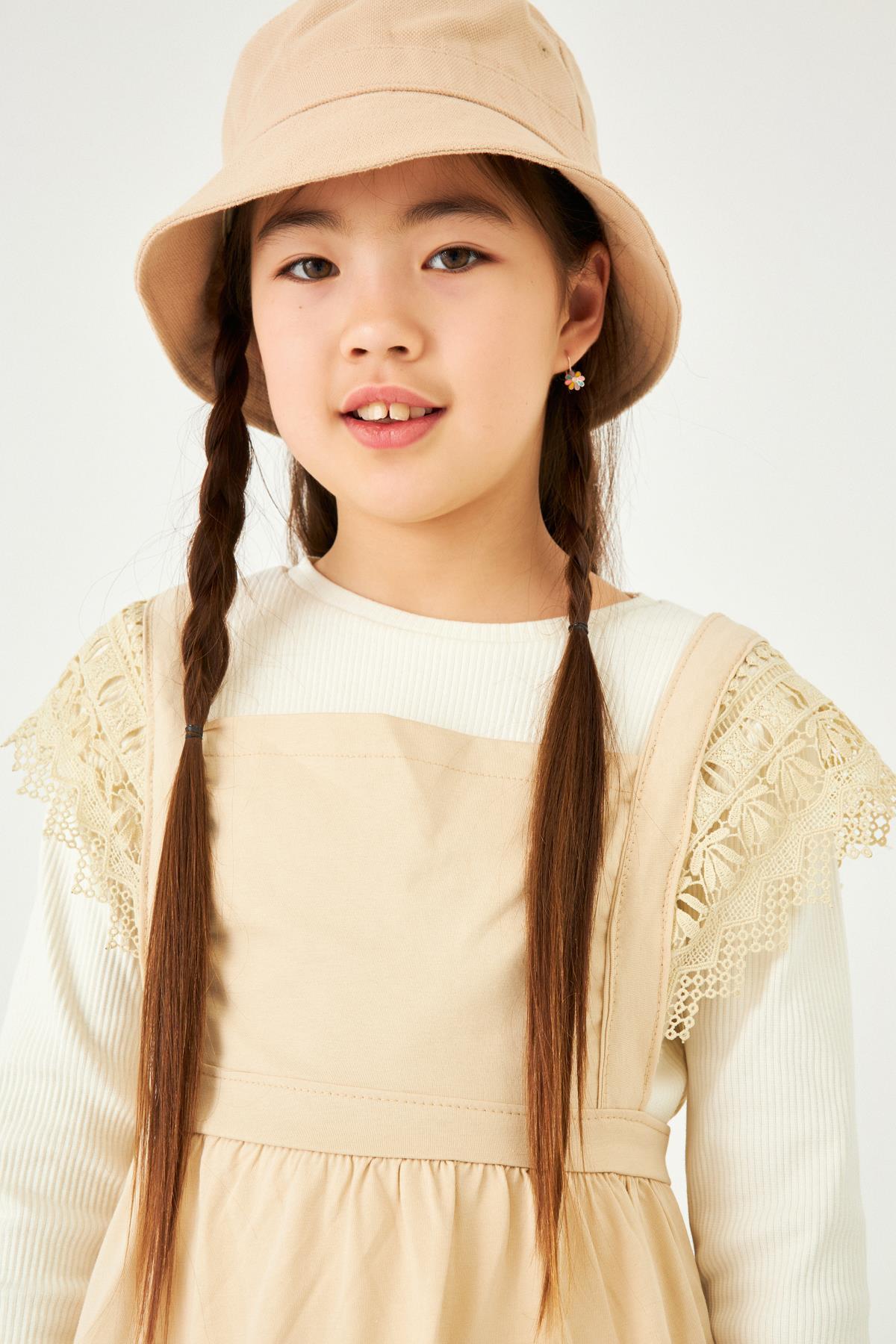 Güpür Detaylı Sade Penye Kız Çocuk Jile Elbise