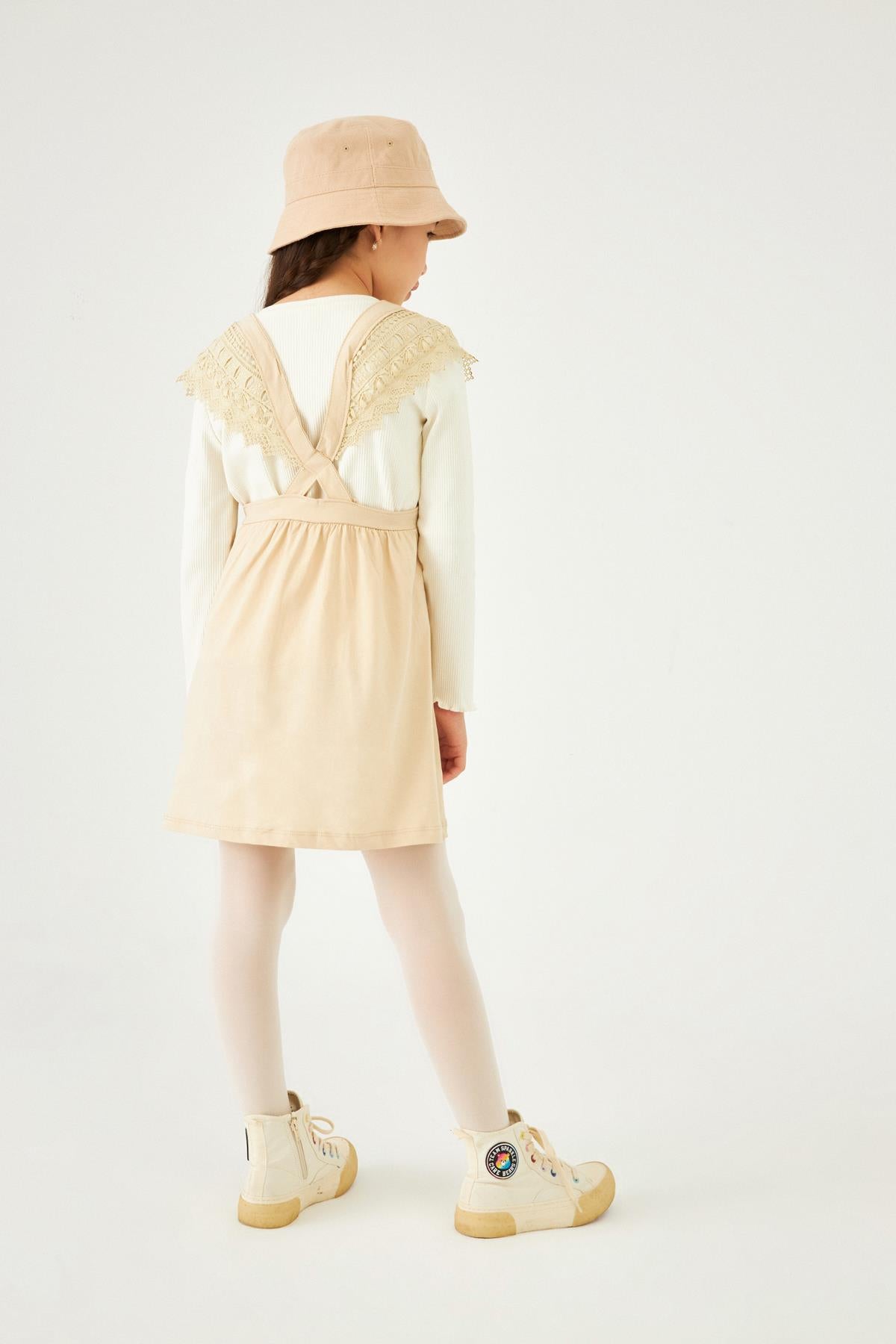 Güpür Detaylı Sade Penye Kız Çocuk Jile Elbise