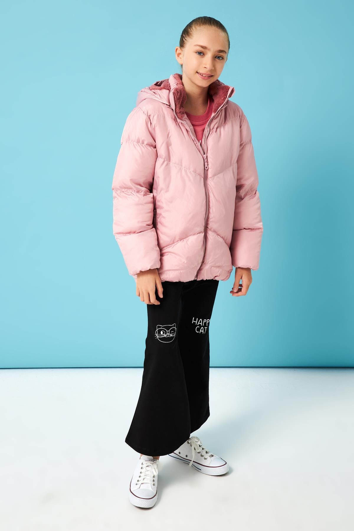 İçi Peluş Kürklü Kız Çocuk Şişme Mont