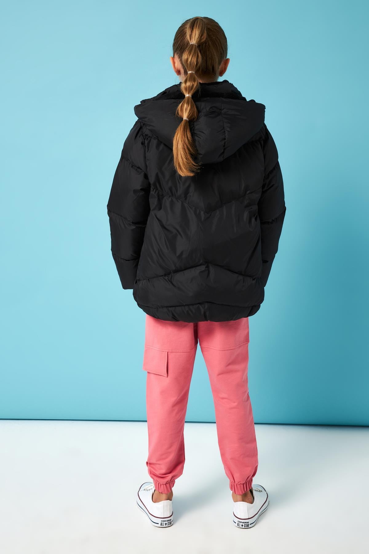 İçi Peluş Kürklü Kız Çocuk Şişme Mont