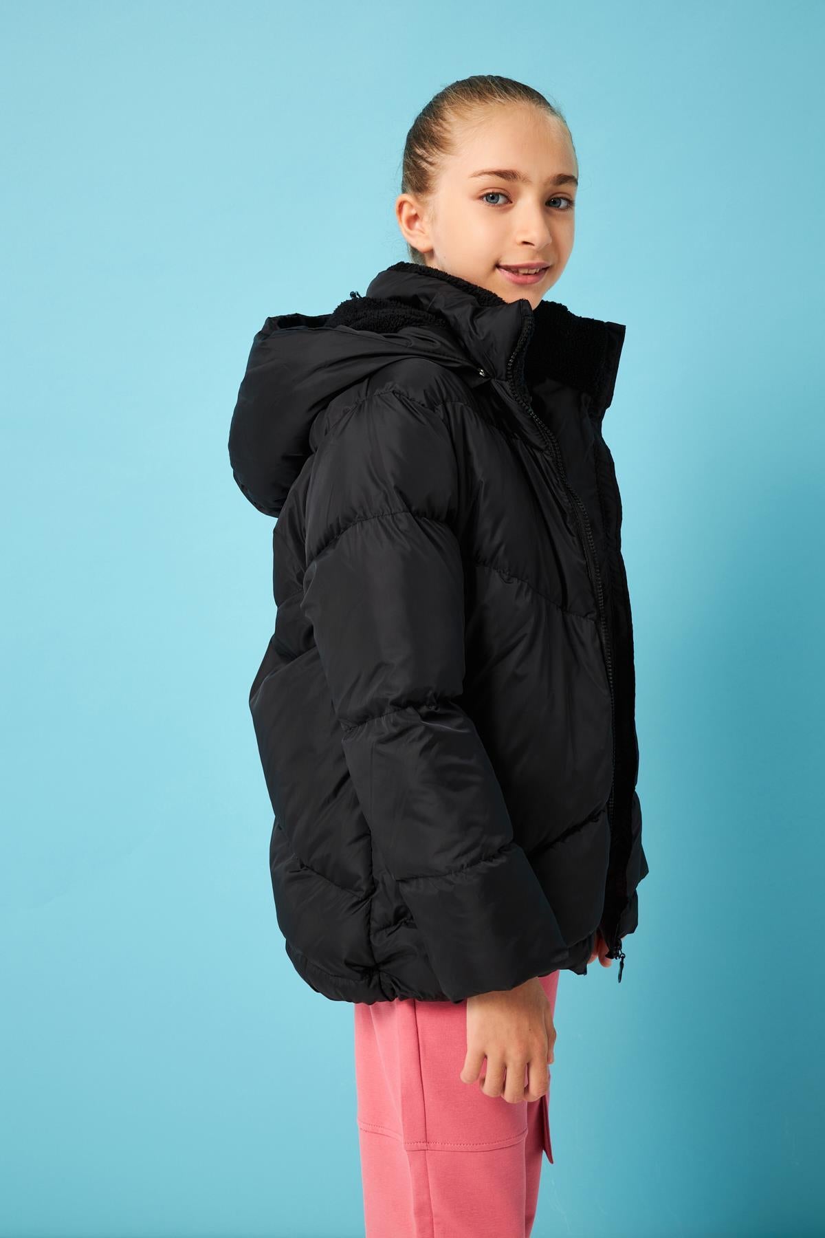 İçi Peluş Kürklü Kız Çocuk Şişme Mont