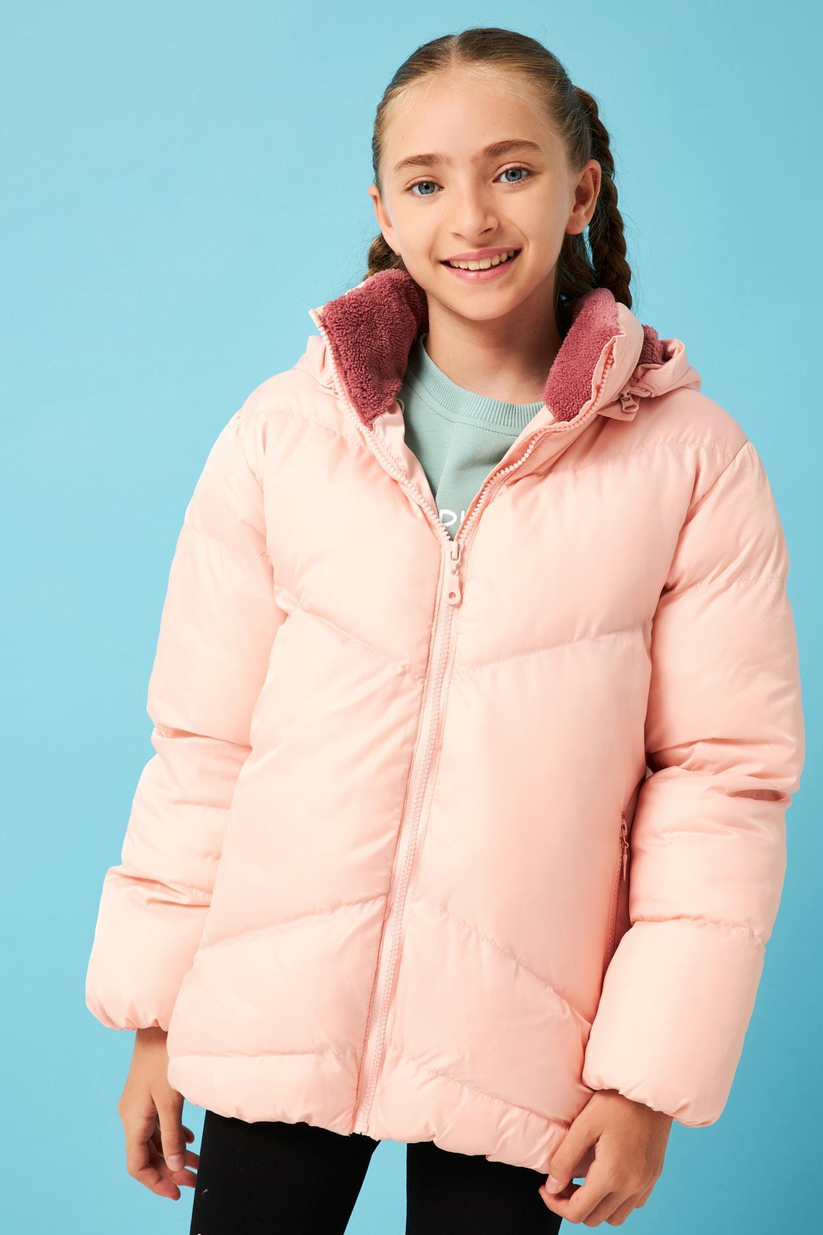 İçi Peluş Kürklü Kız Çocuk Şişme Mont