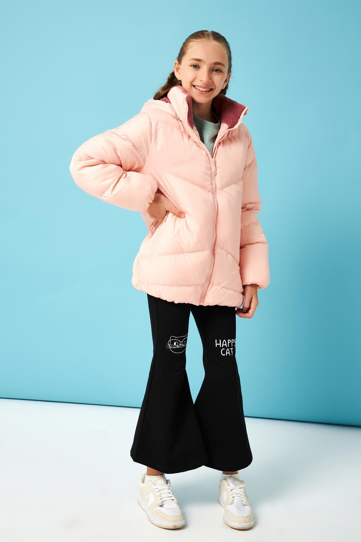 İçi Peluş Kürklü Kız Çocuk Şişme Mont