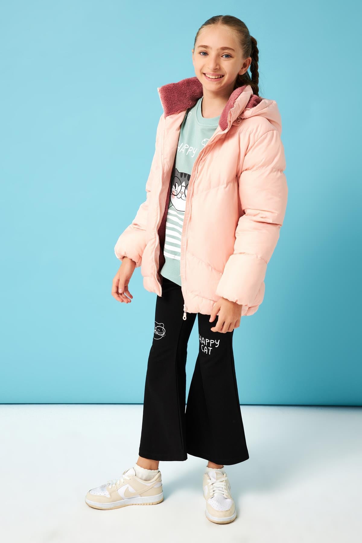 İçi Peluş Kürklü Kız Çocuk Şişme Mont