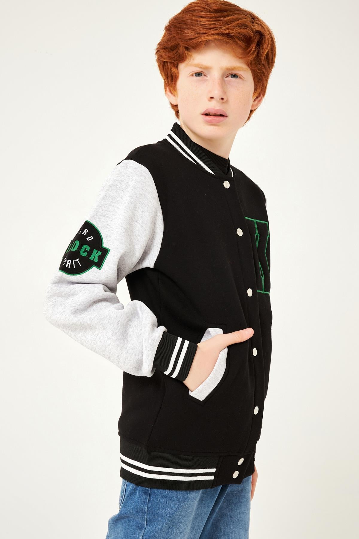 K Nakış Detaylı Erkek Çocuk Kolej Ceket