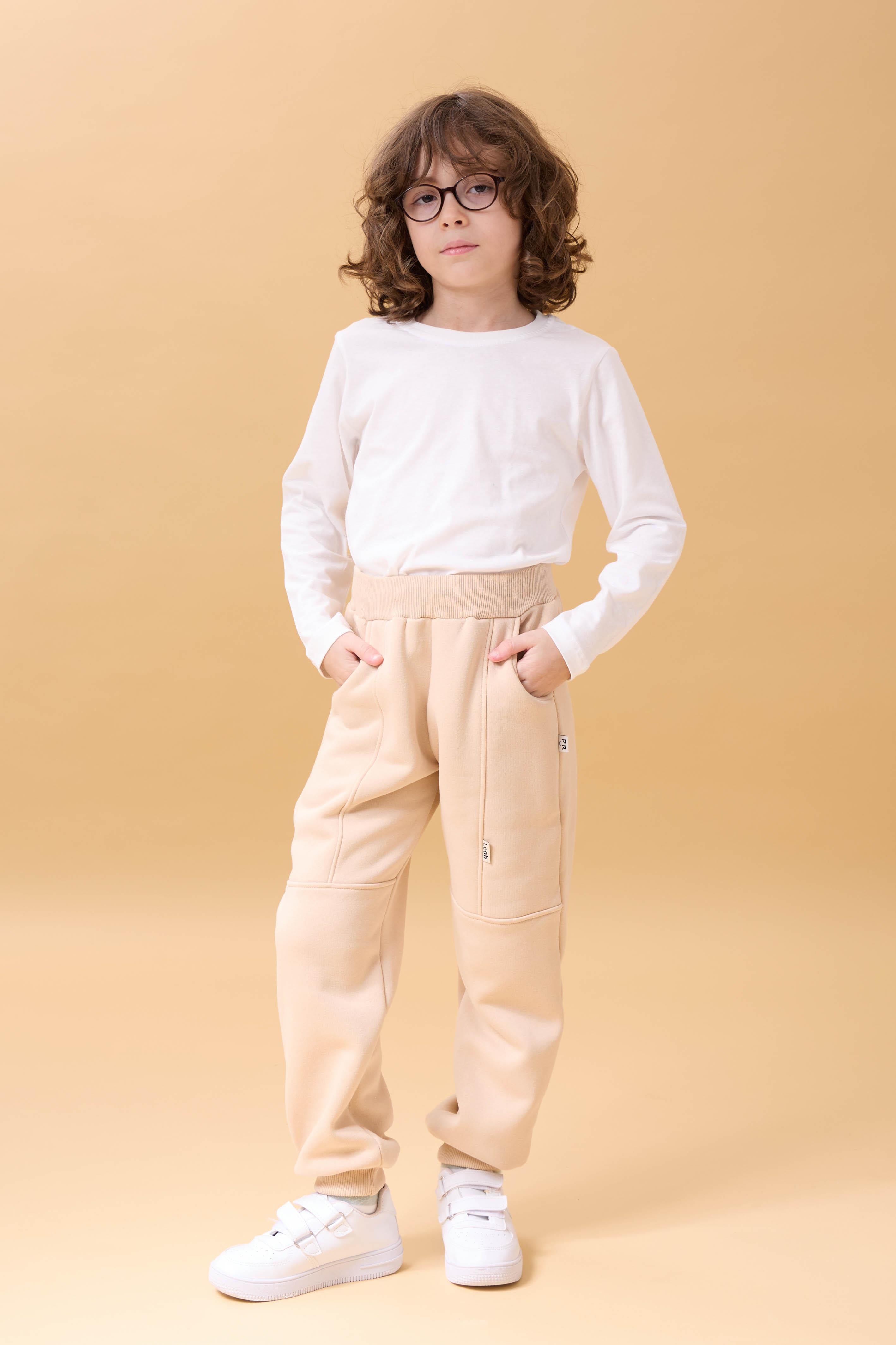 Kalın Jogger Cepli Unisex Çocuk Eşofman Altı Bej