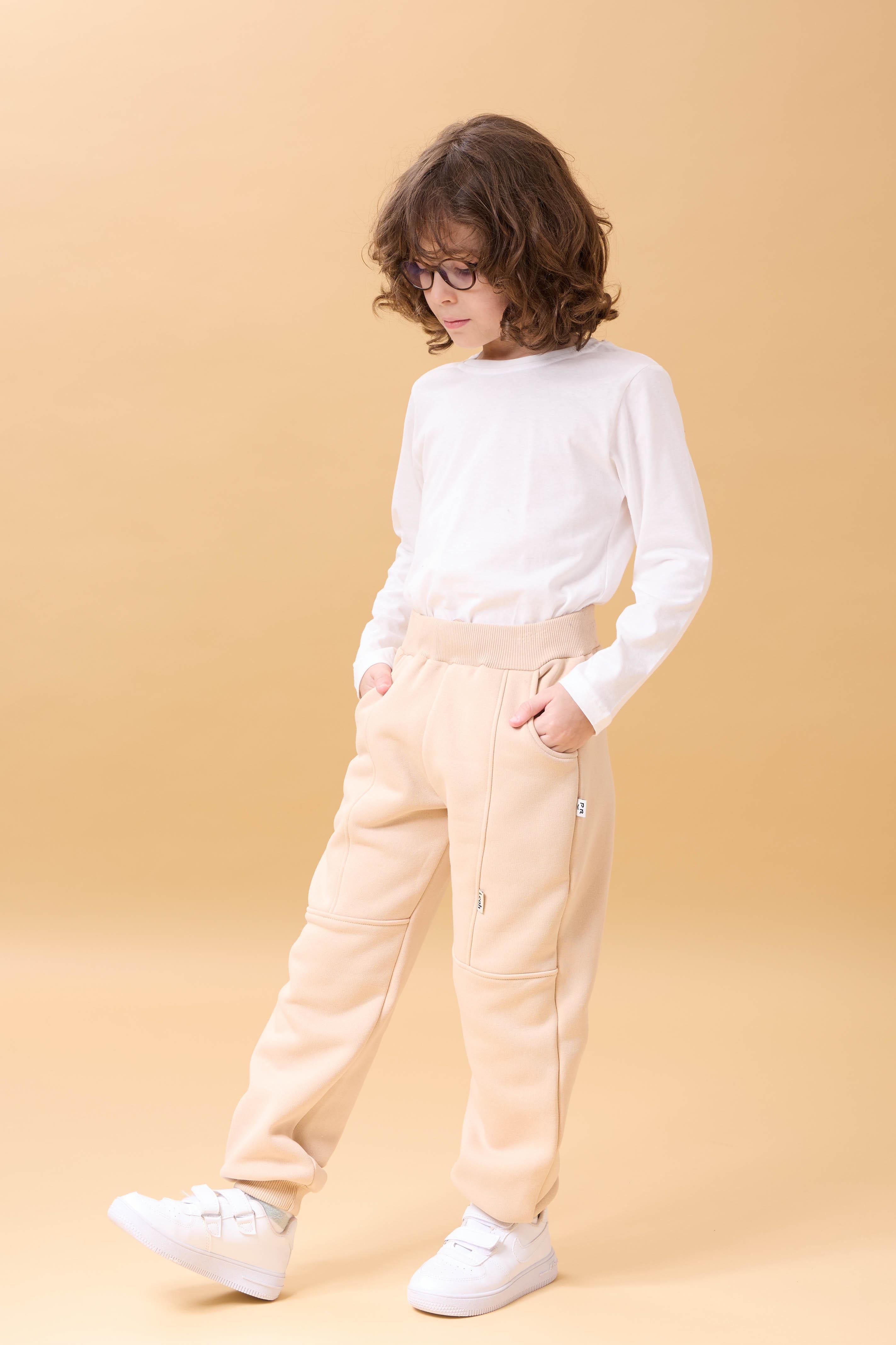 Kalın Jogger Cepli Unisex Çocuk Eşofman Altı Bej