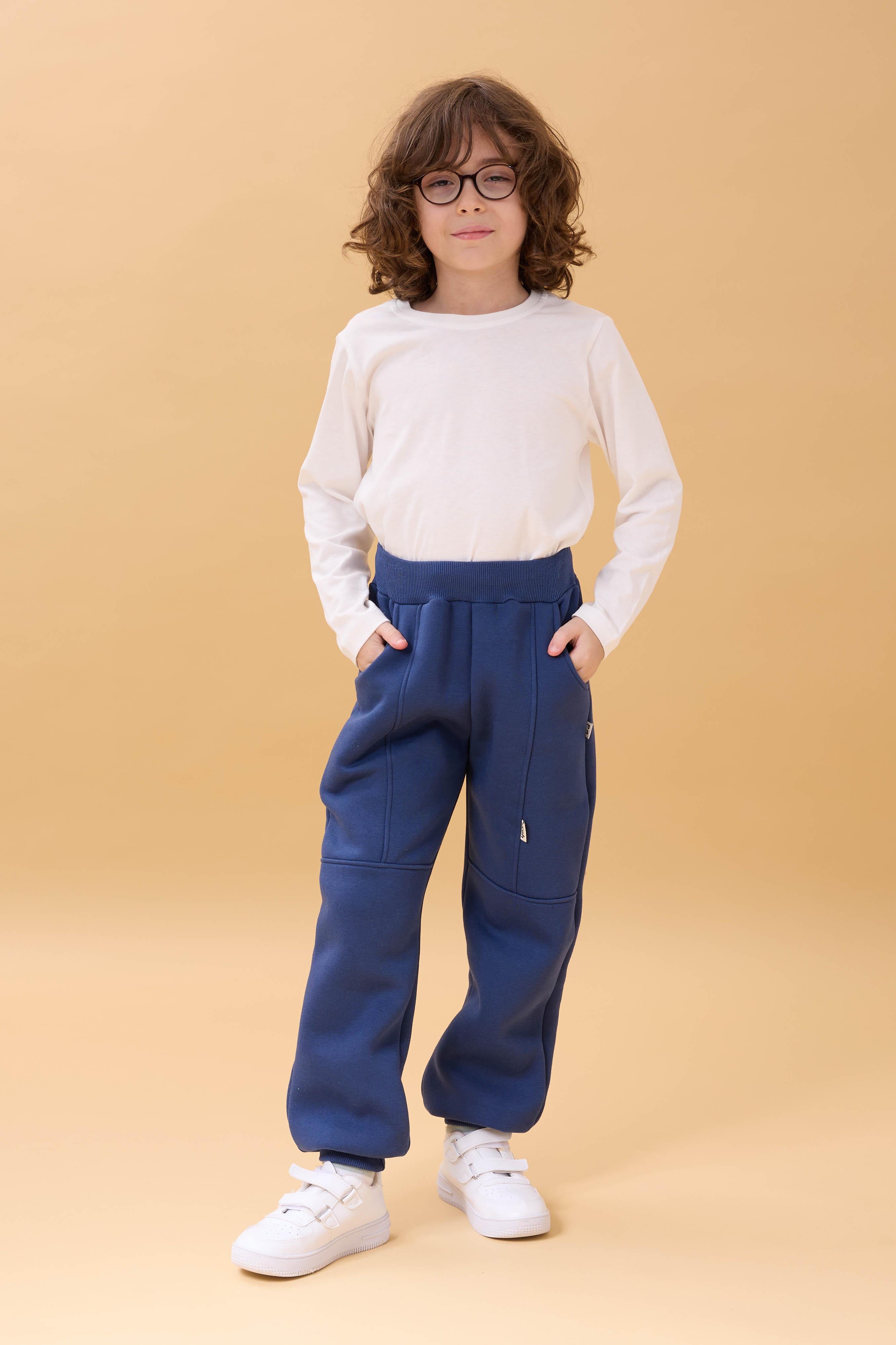 Kalın Jogger Cepli Unisex Çocuk Eşofman Altı İndigo