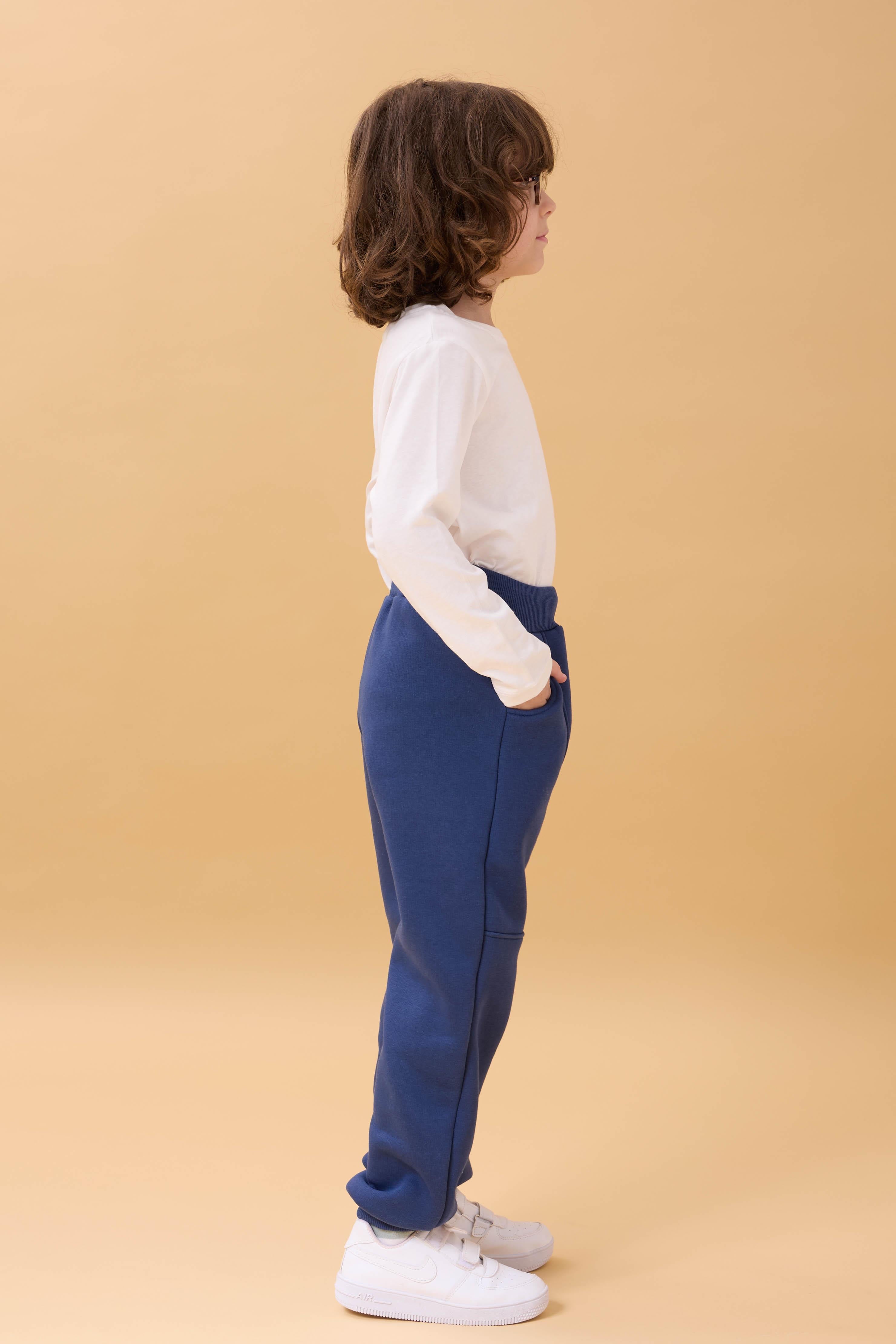 Kalın Jogger Cepli Unisex Çocuk Eşofman Altı İndigo