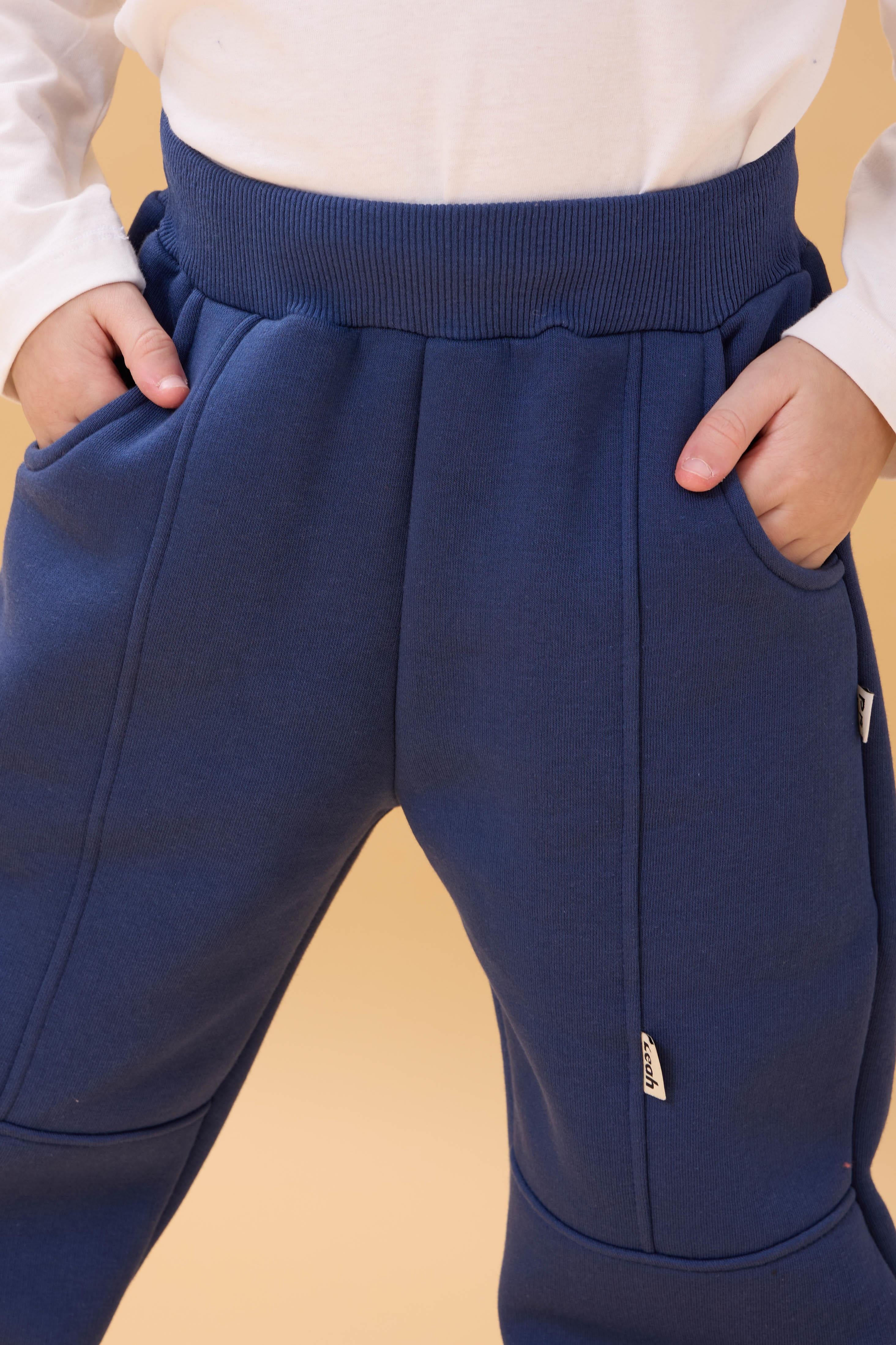 Kalın Jogger Cepli Unisex Çocuk Eşofman Altı İndigo