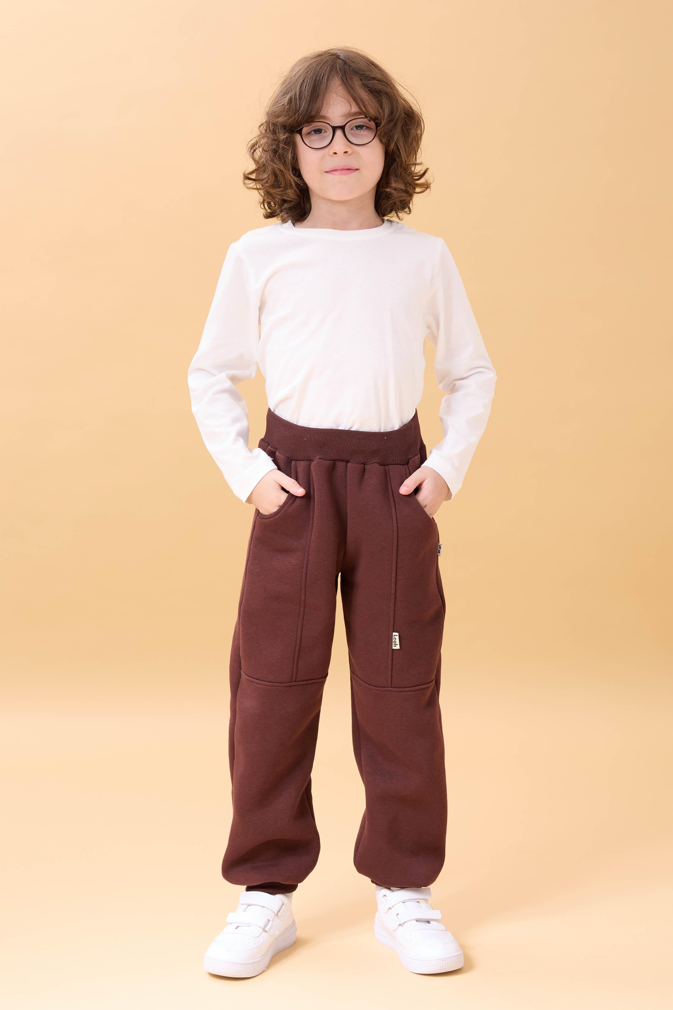 Kalın Jogger Cepli Unisex Çocuk Eşofman Altı Kahverengi
