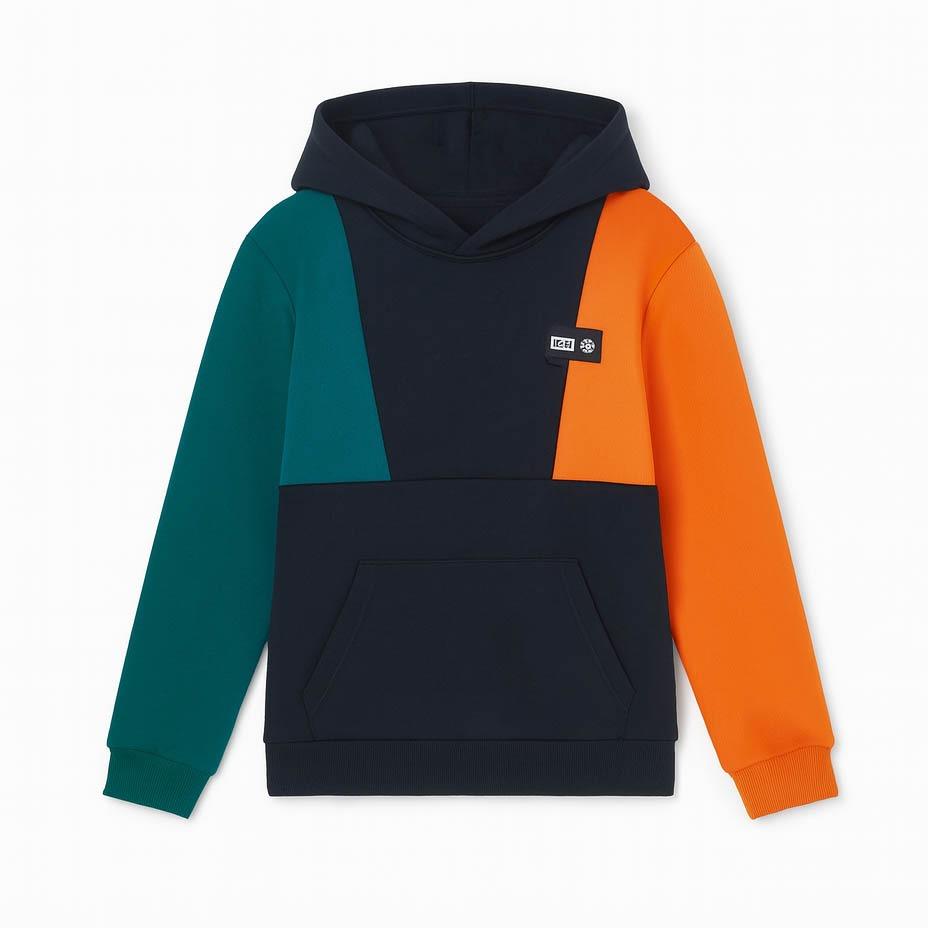 Kapüşonlu Parçalı 3 İp Erkek Çocuk Sweatshirt Lacivert
