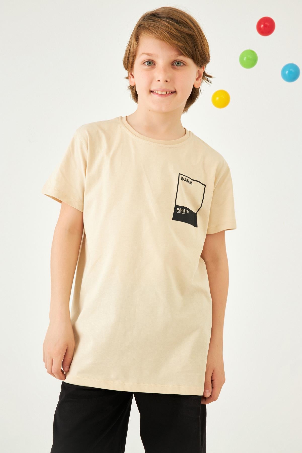 Kare Baskılı Bisiklet Yaka Pamuk Tshirt