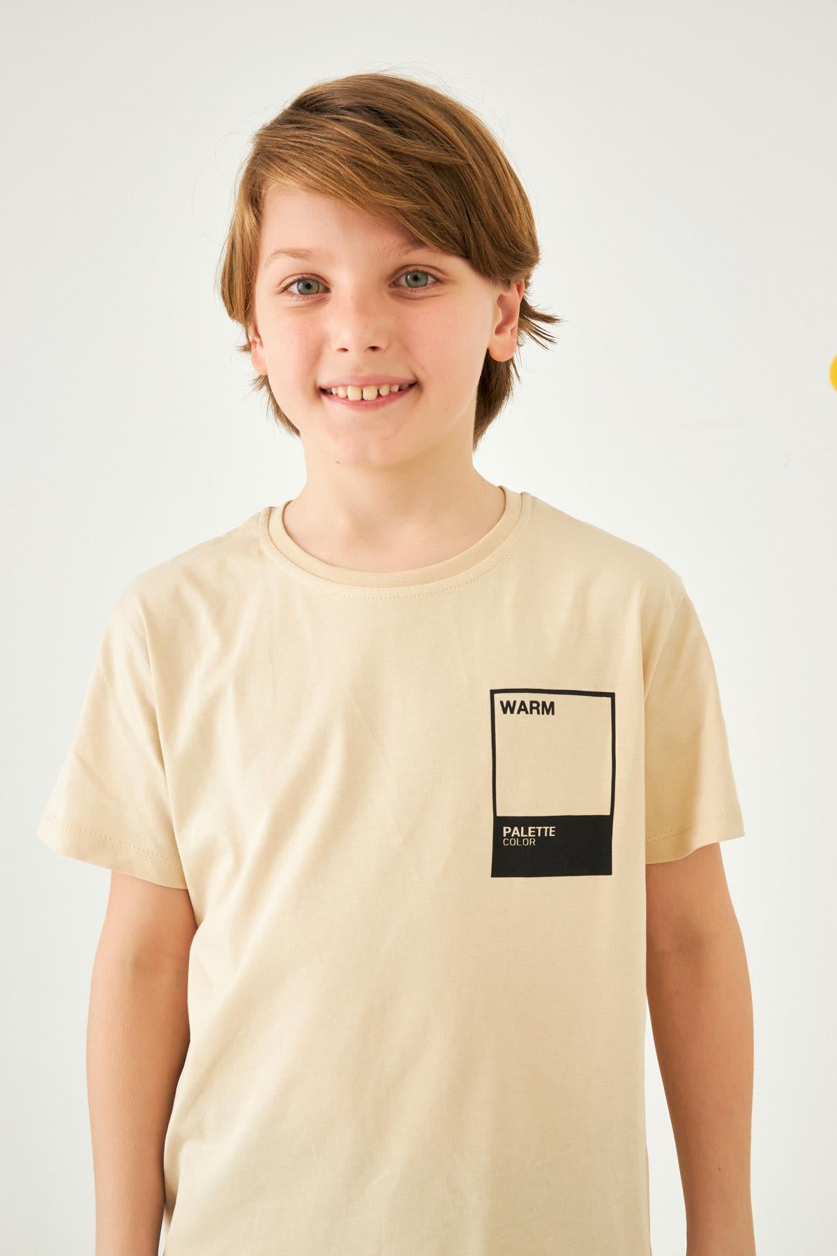 Kare Baskılı Bisiklet Yaka Pamuk Tshirt