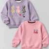 Kız Çocuk 2'li Kedi Baskılı ve Nakışlı Kışlık Sweatshirt