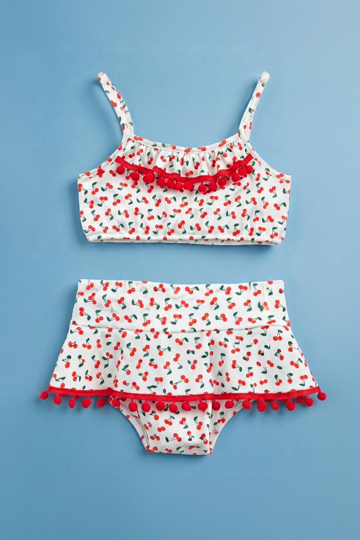 Kirazlı Baskılı Etekli Kız Çocuk Bikini Takım