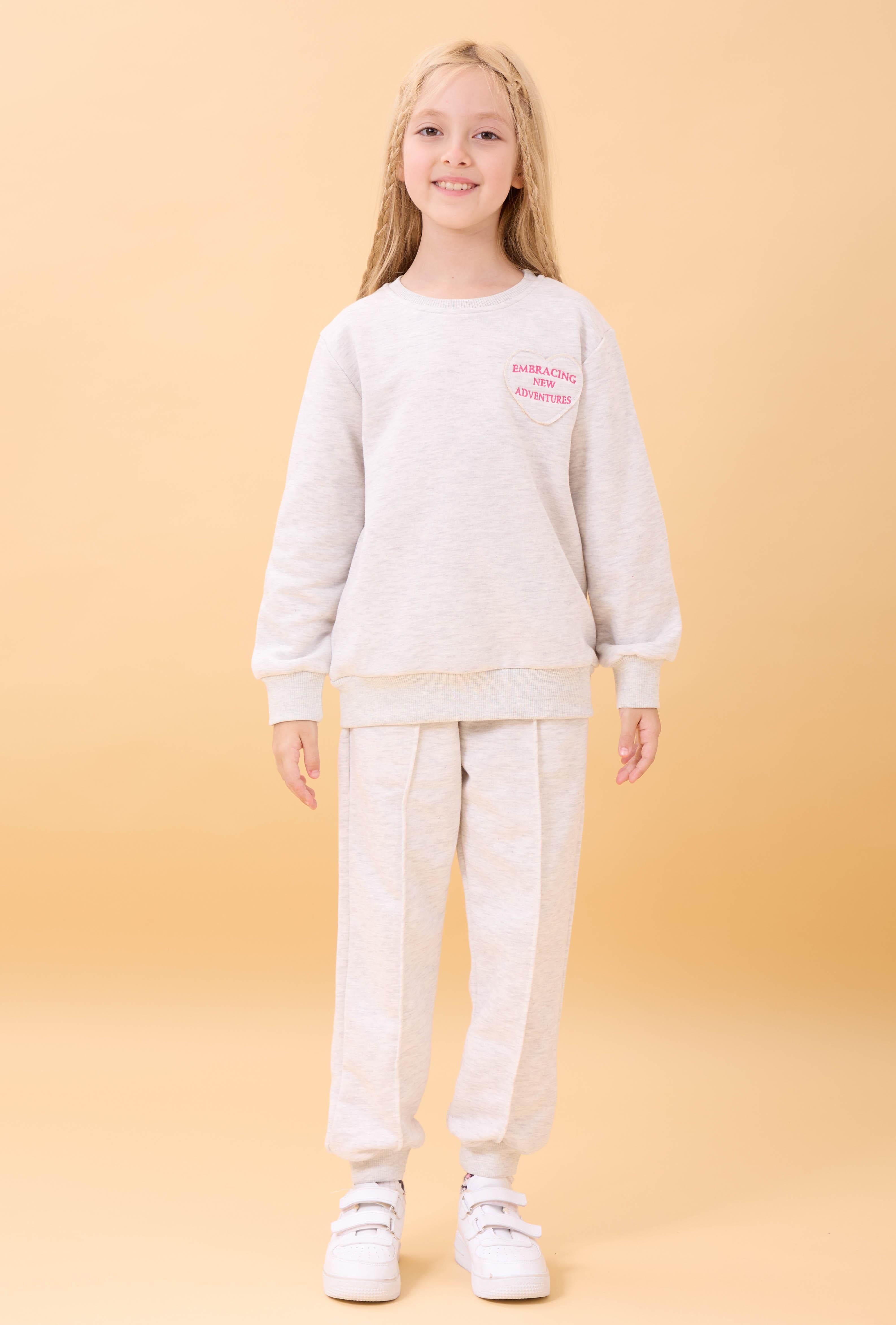 Kız Çocuk Basic Kalp Aplike Mevsimlik Alt Üst Takım Gri