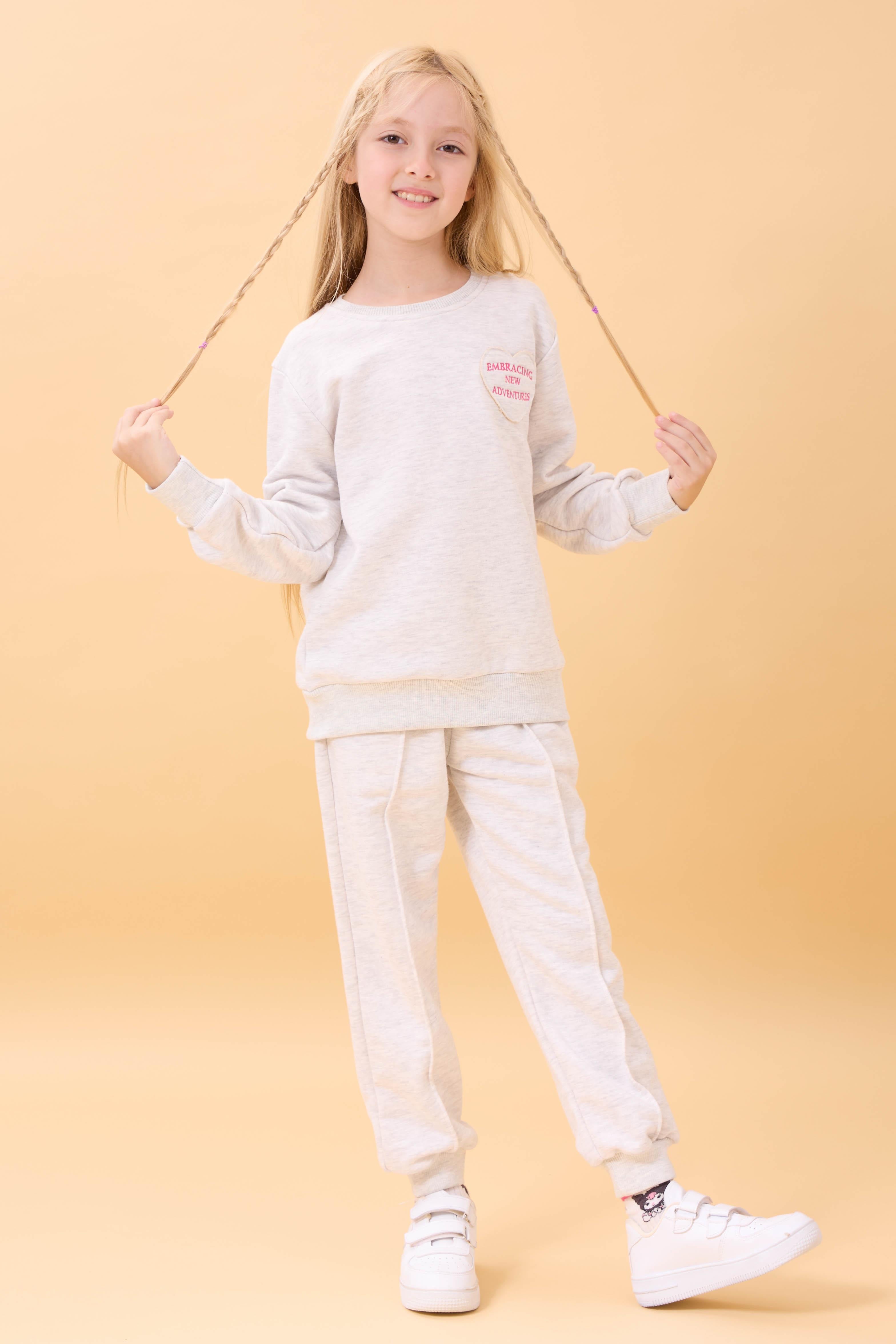 Kız Çocuk Basic Kalp Aplike Mevsimlik Alt Üst Takım Gri