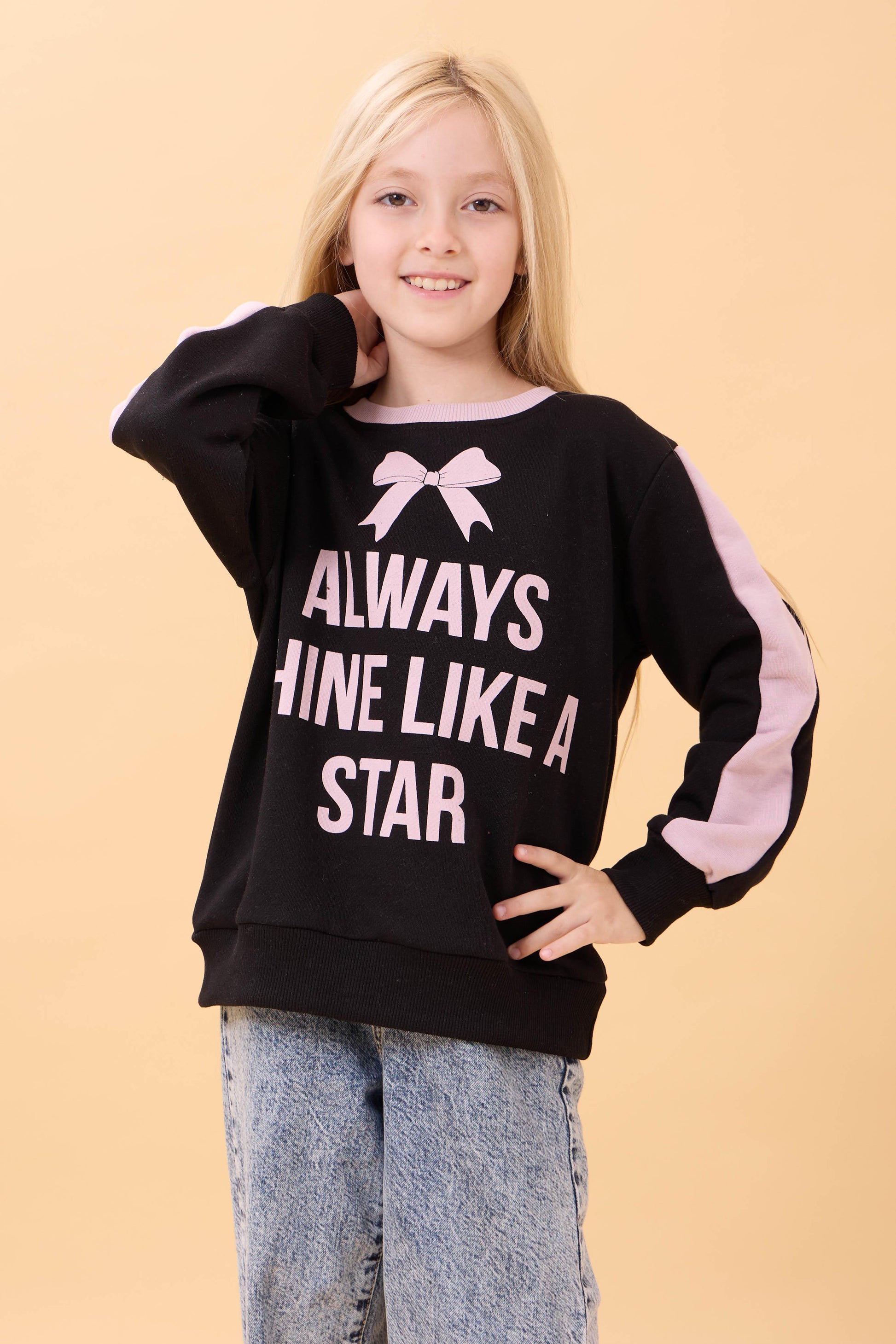 Kız Çocuk Baskılı Bisiklet Yaka Mevsimlik Sweatshirt