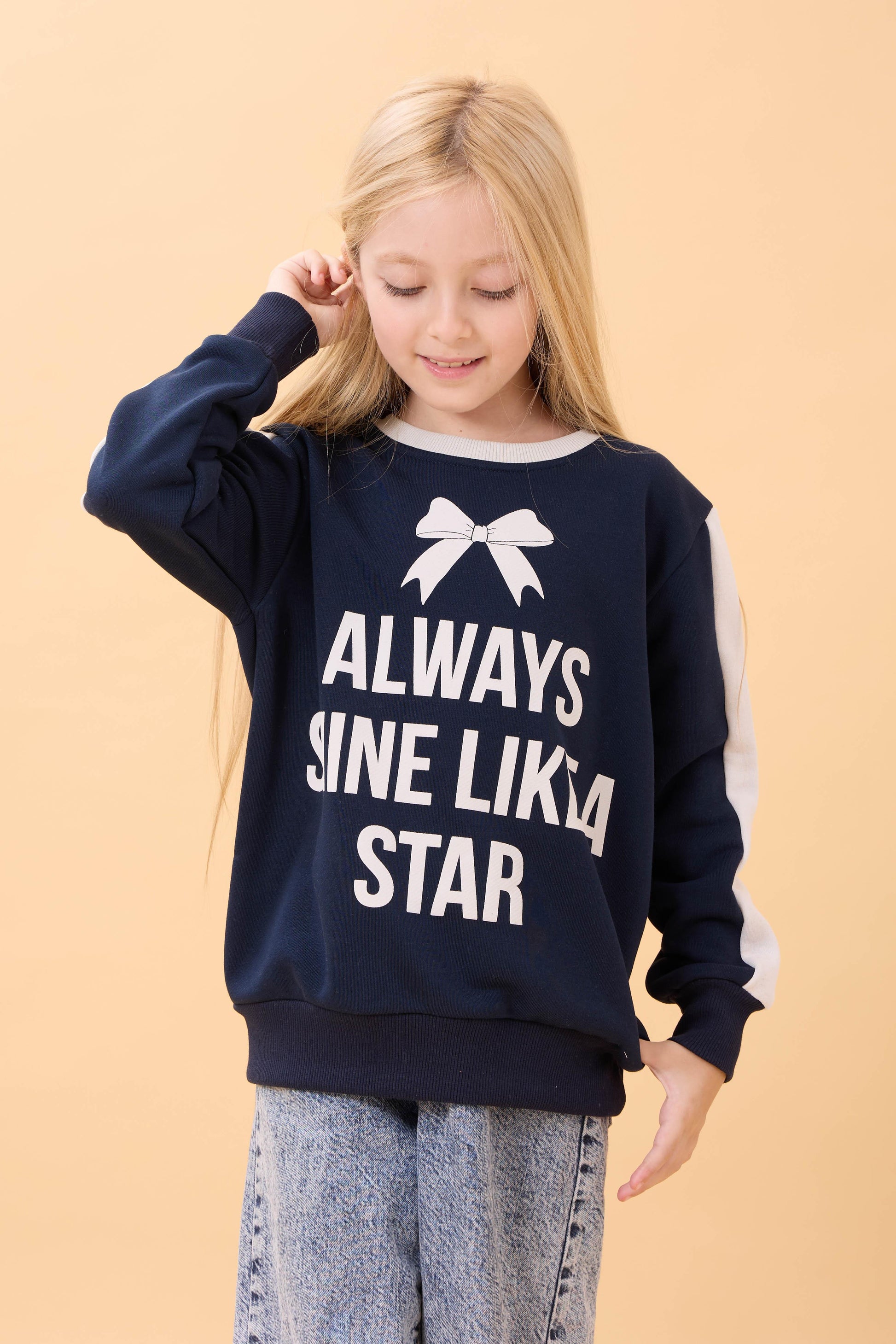 Kız Çocuk Baskılı Bisiklet Yaka Mevsimlik Sweatshirt