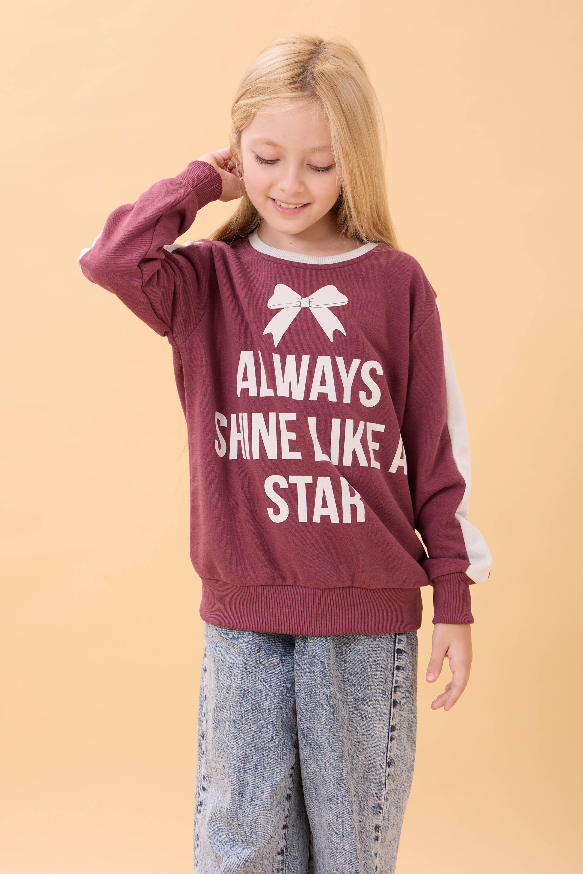 Kız Çocuk Baskılı Bisiklet Yaka Mevsimlik Sweatshirt