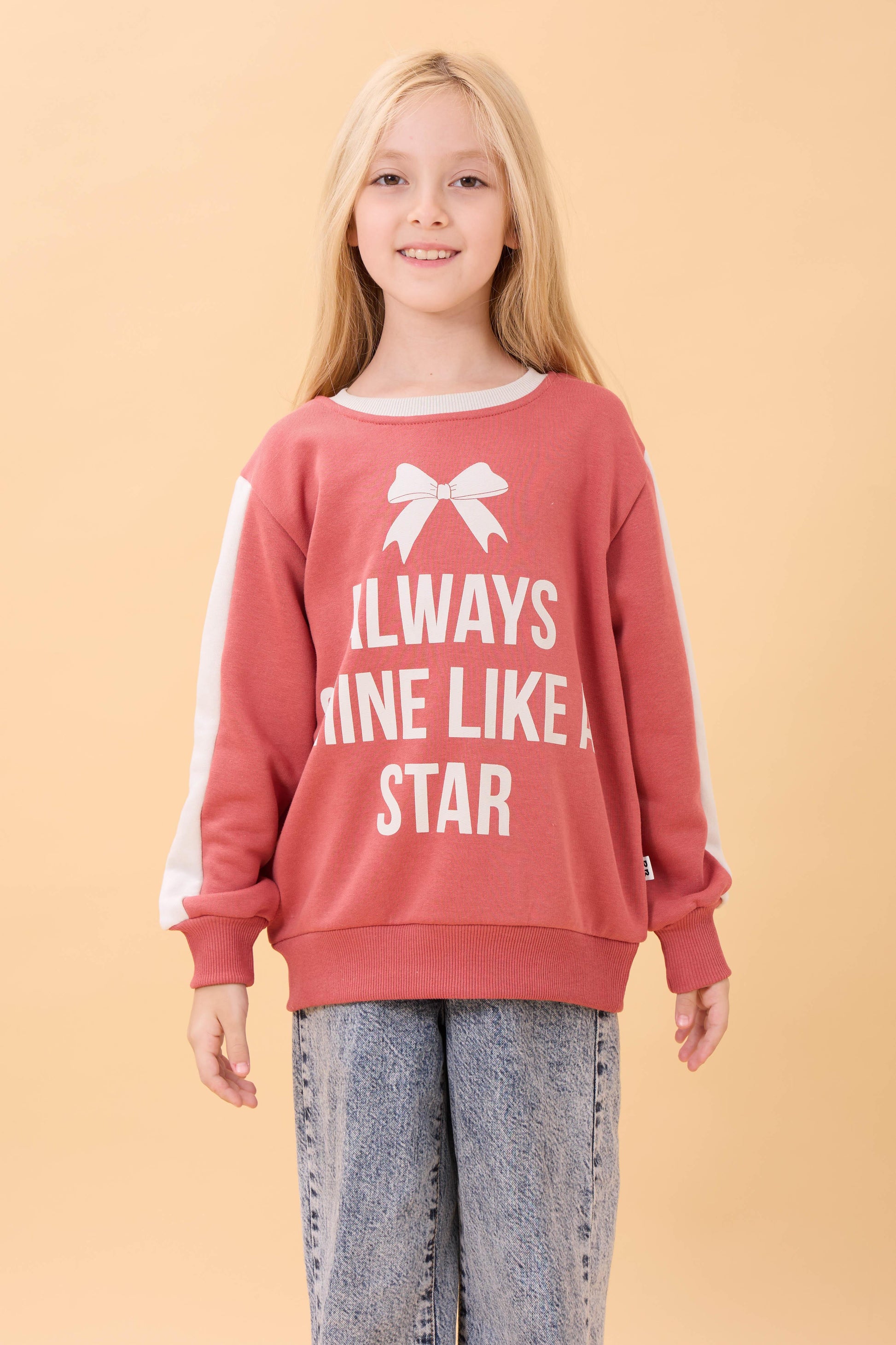 Kız Çocuk Baskılı Bisiklet Yaka Mevsimlik Sweatshirt