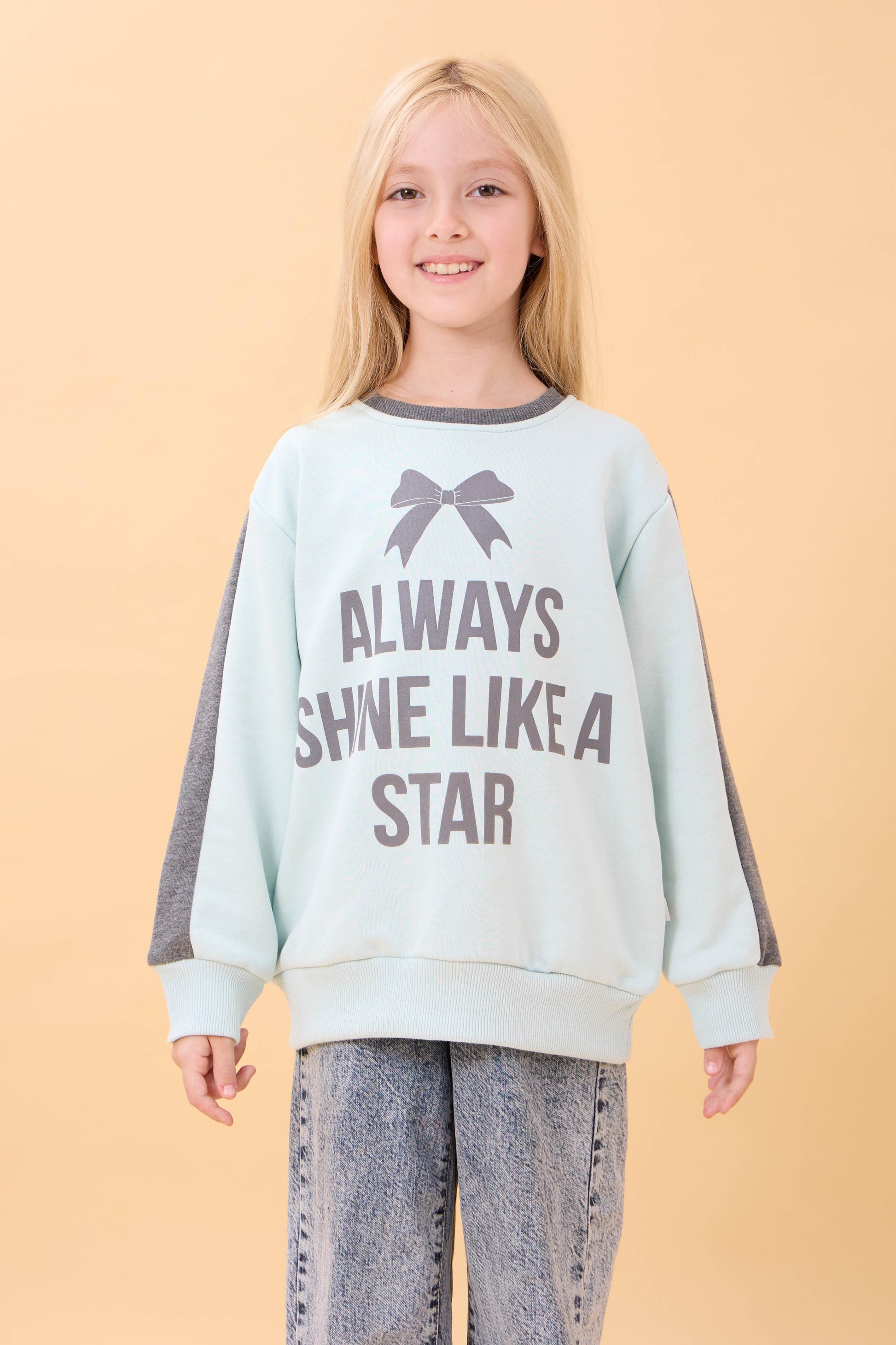 Kız Çocuk Baskılı Bisiklet Yaka Mevsimlik Sweatshirt