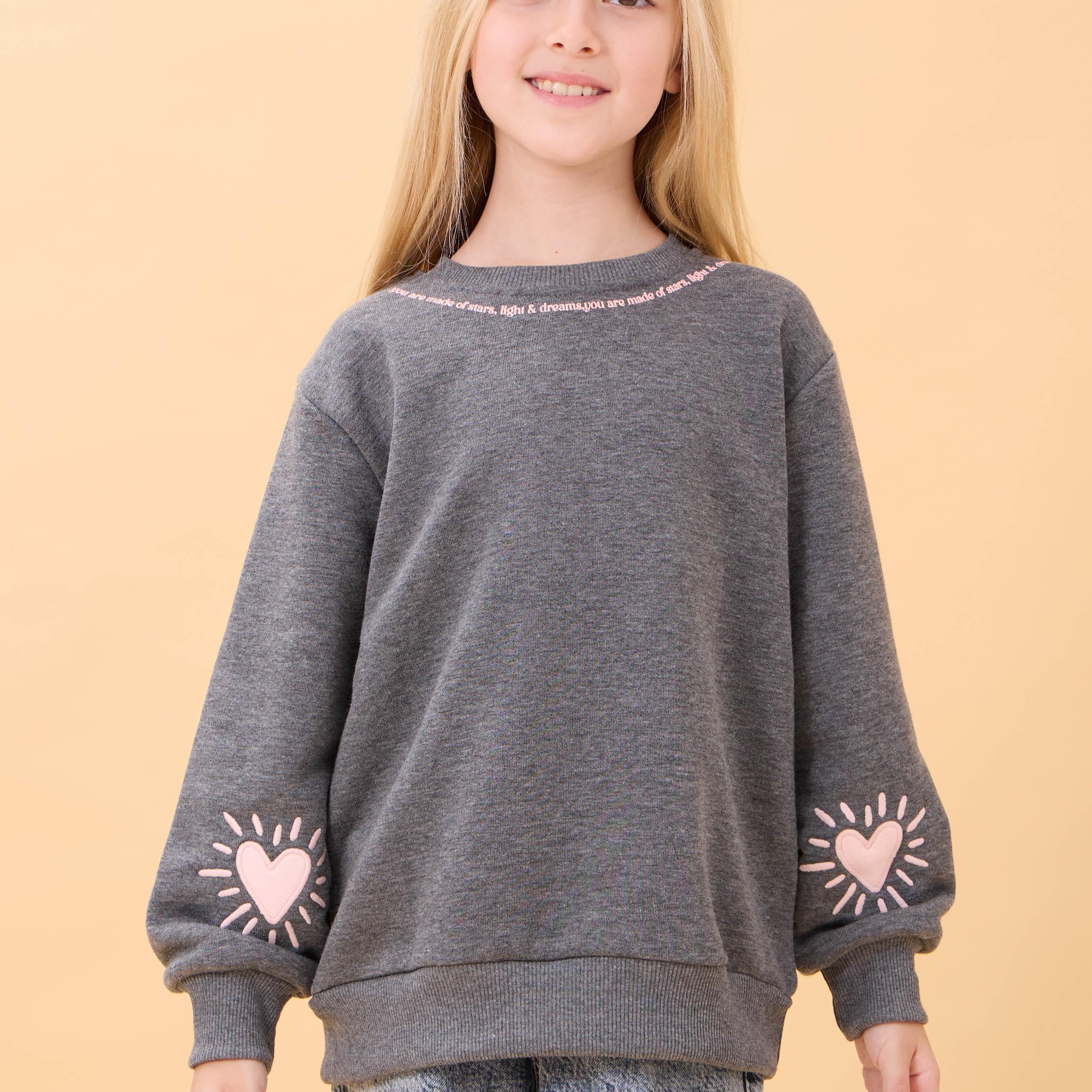 Kız Çocuk Baskılı Bisiklet Yaka Mevsimlik Sweatshirt