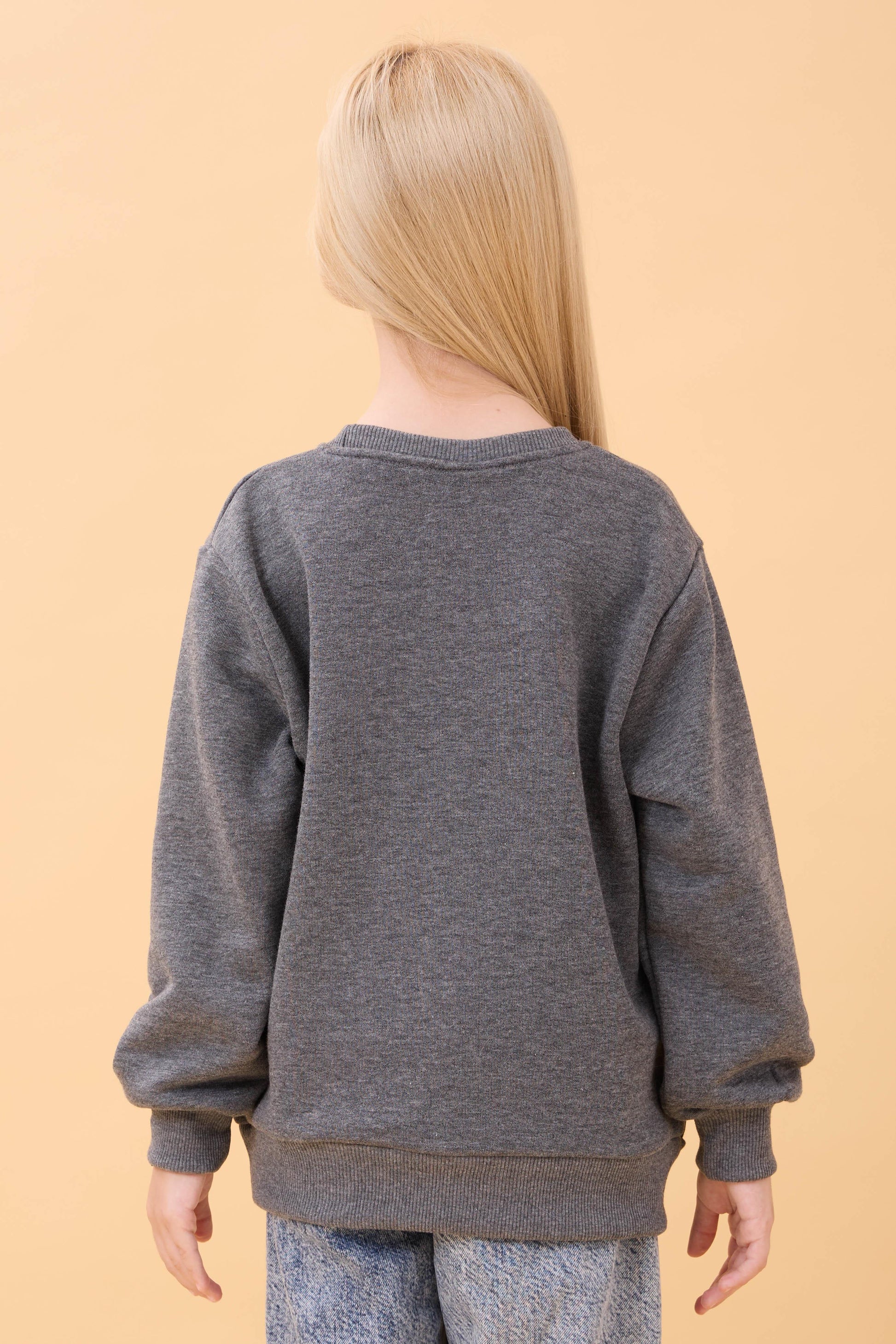 Kız Çocuk Baskılı Bisiklet Yaka Mevsimlik Sweatshirt