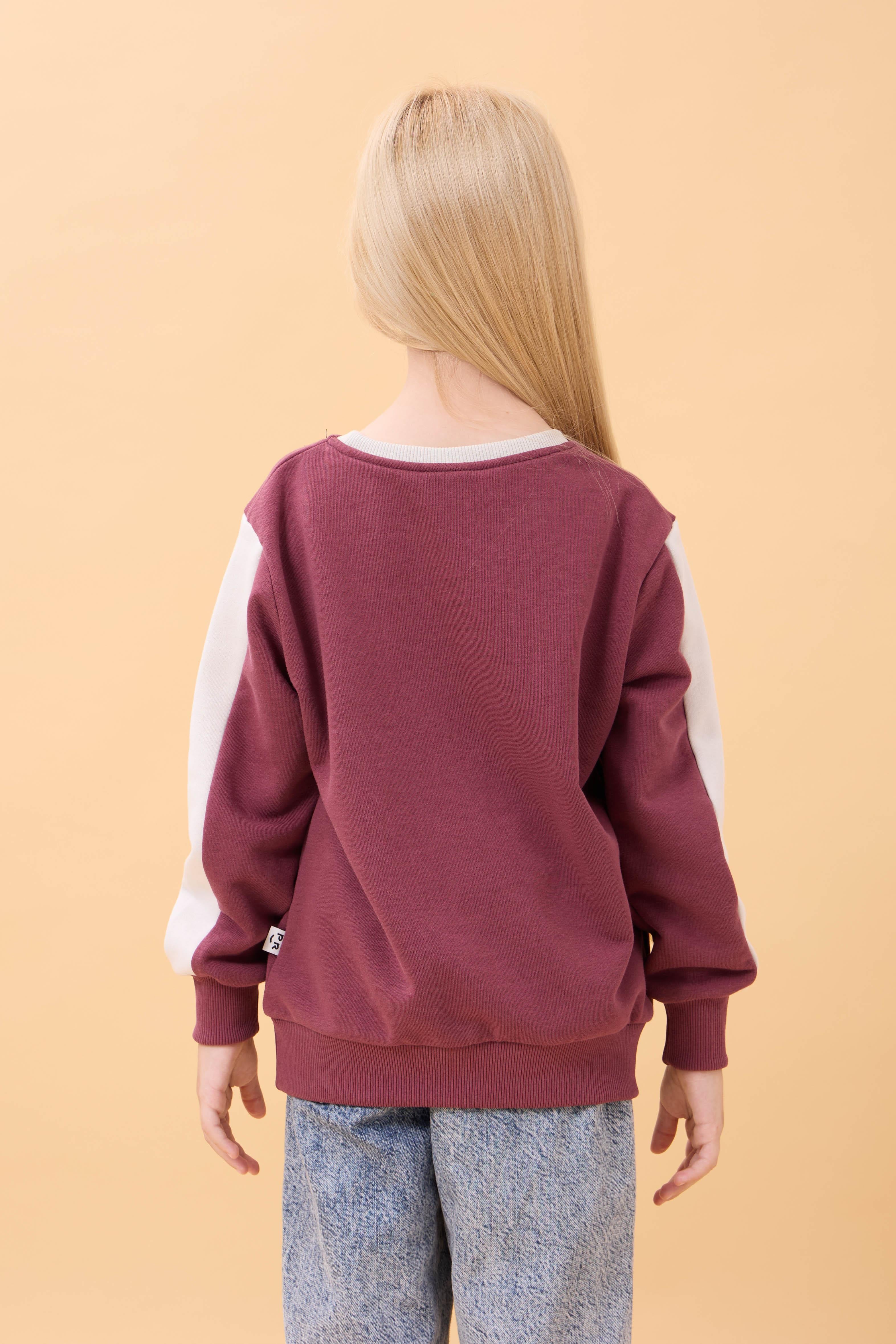 Kız Çocuk Baskılı Bisiklet Yaka Mevsimlik Sweatshirt Gülkurusu