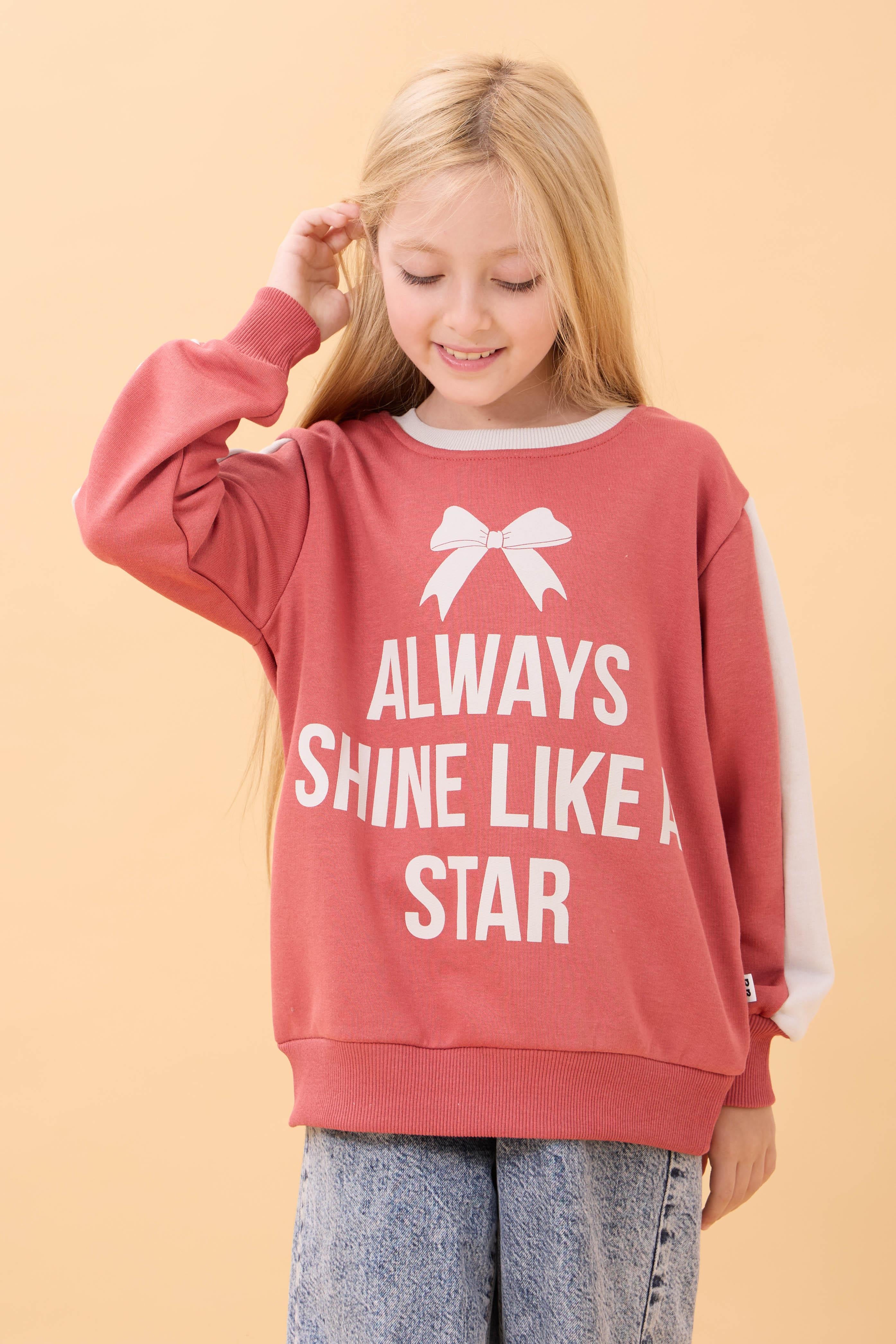 Kız Çocuk Baskılı Bisiklet Yaka Mevsimlik Sweatshirt Kiremit