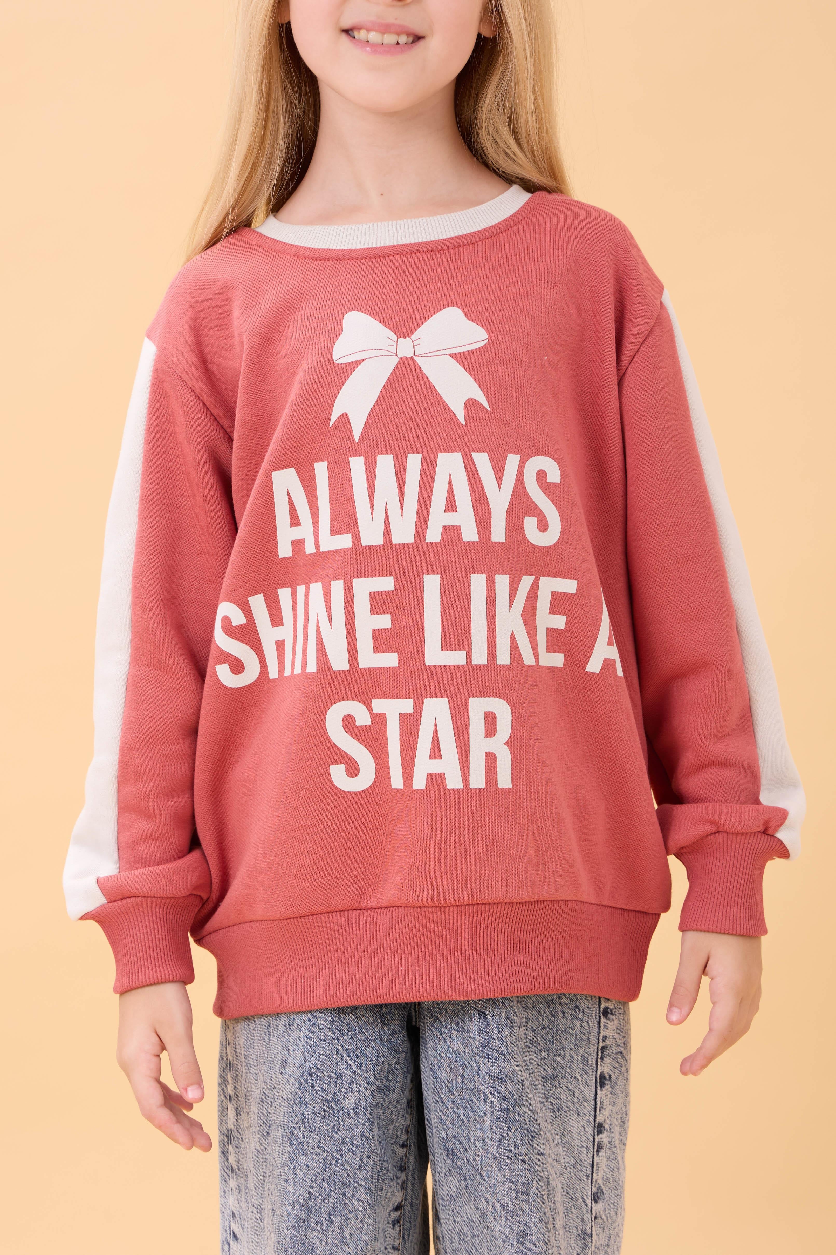 Kız Çocuk Baskılı Bisiklet Yaka Mevsimlik Sweatshirt Kiremit