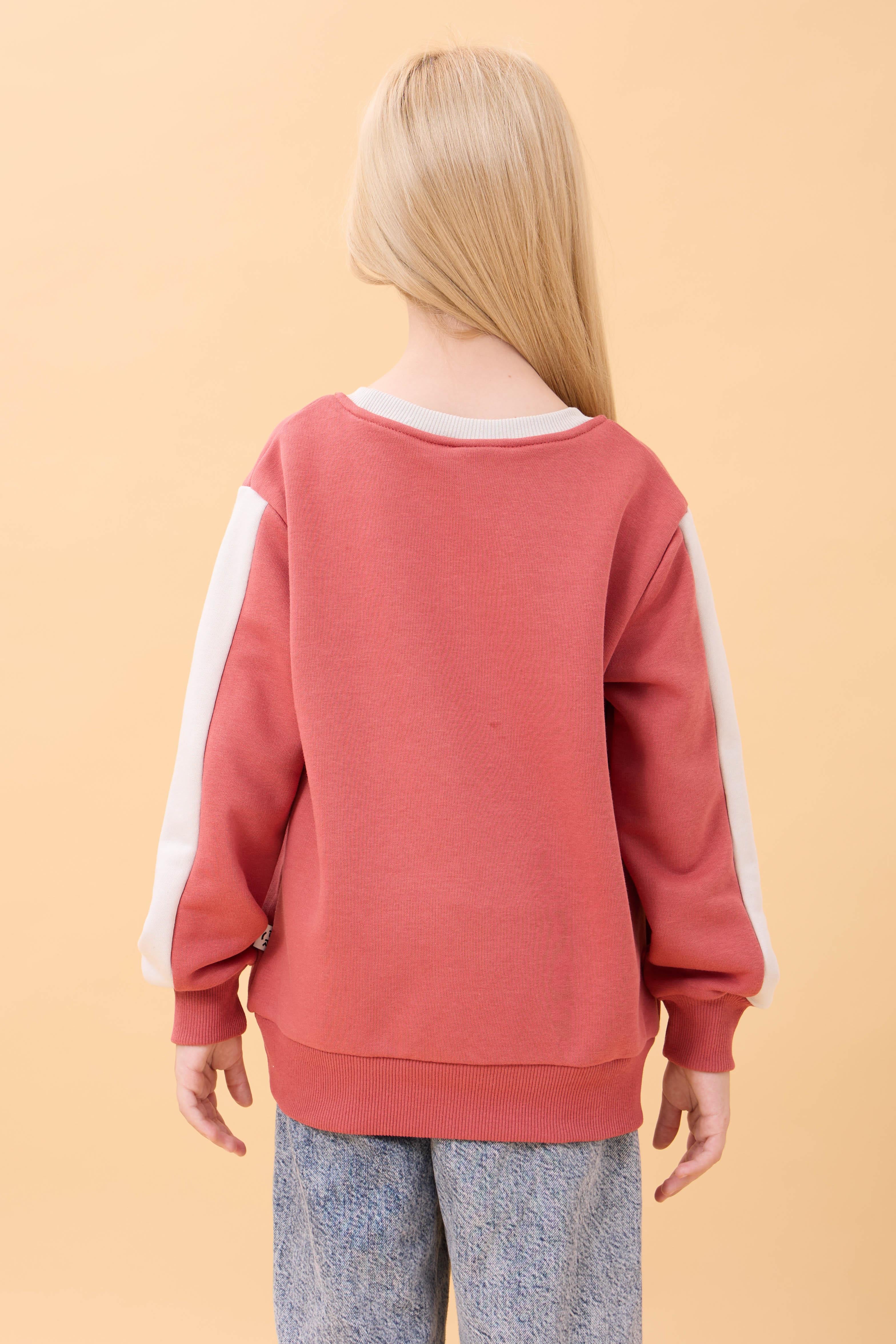 Kız Çocuk Baskılı Bisiklet Yaka Mevsimlik Sweatshirt Kiremit