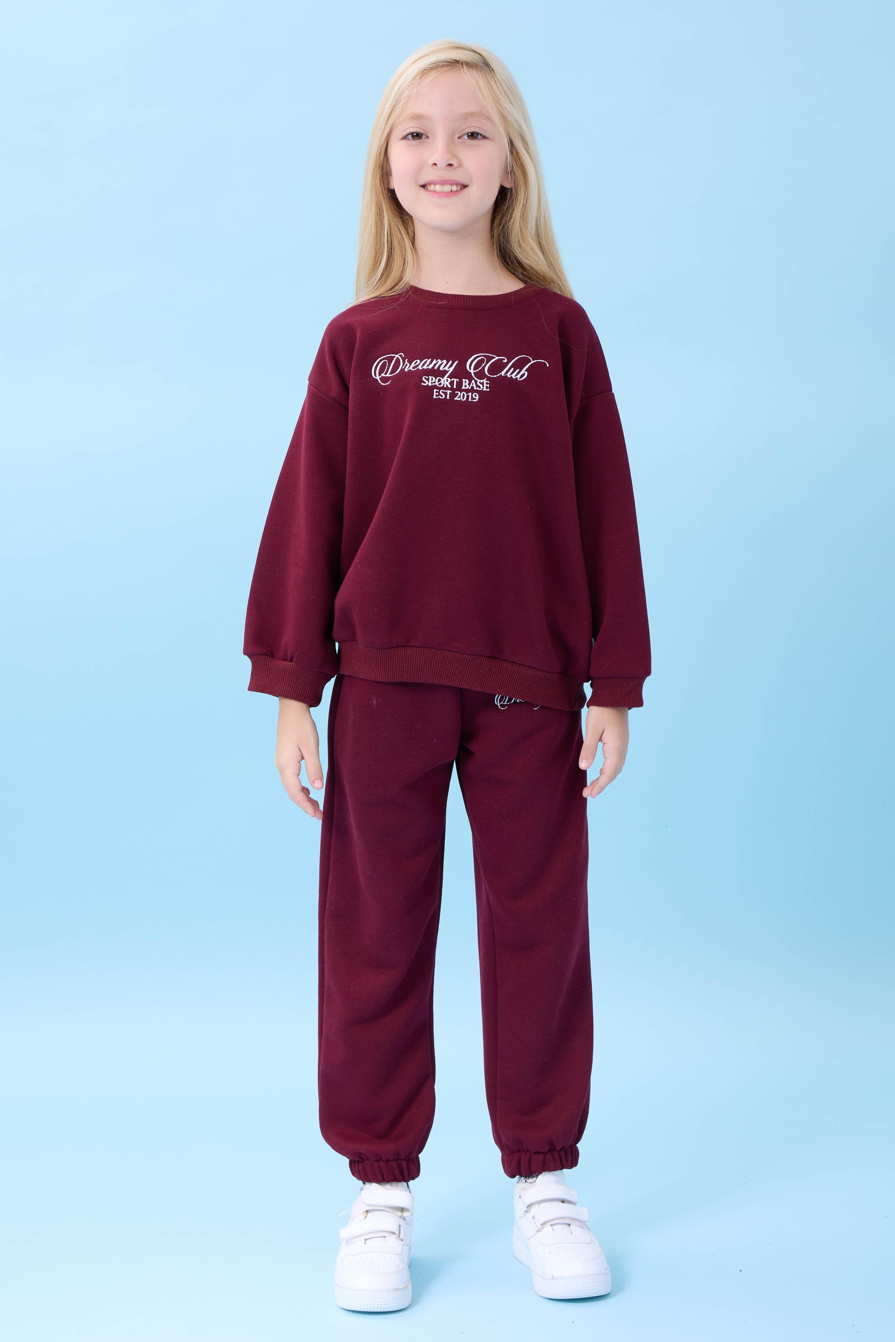 Kız Çocuk Dreamy Nakışlı Bisiklet Yaka Mevsimlik Alt Üst Takım Bordo