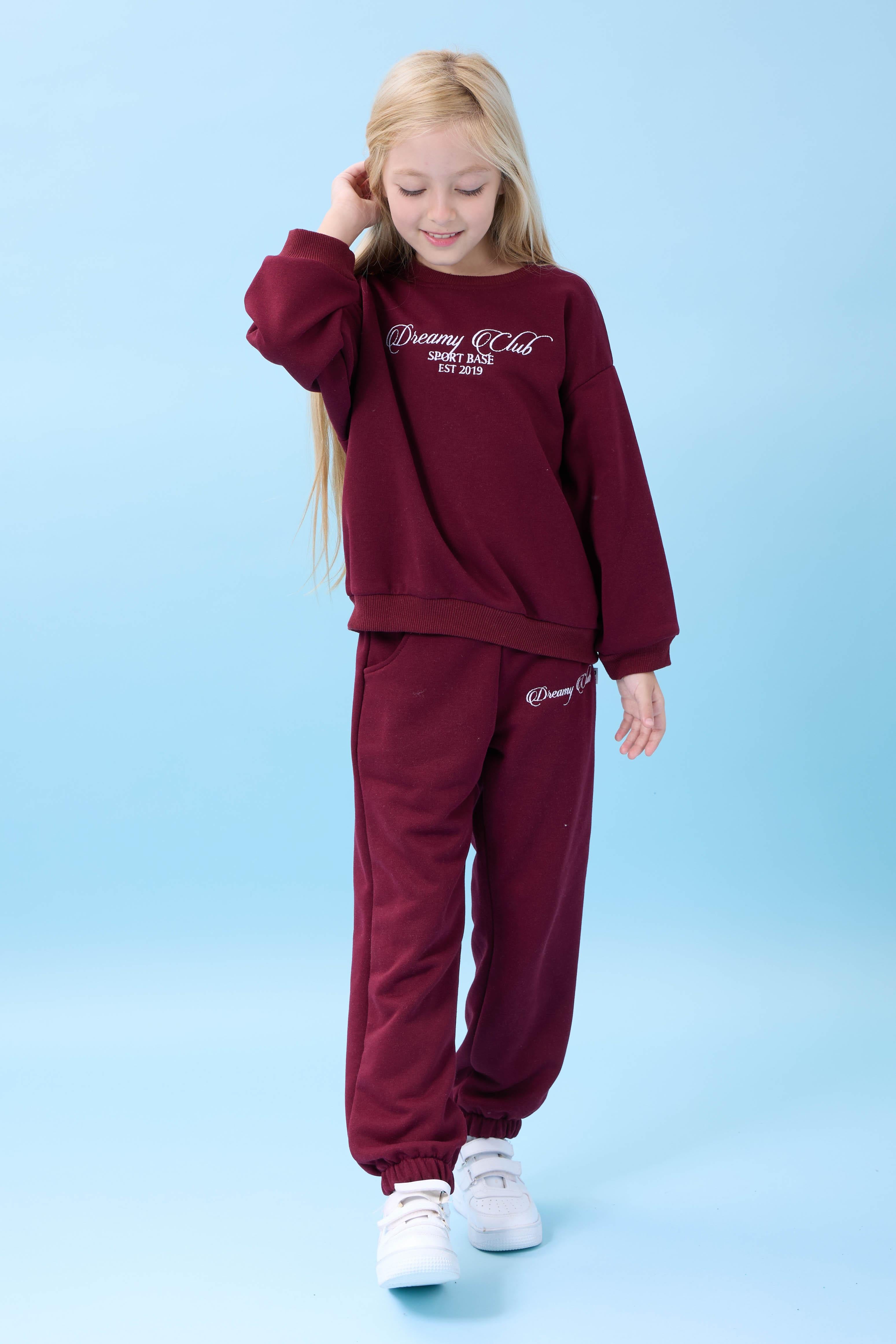 Kız Çocuk Dreamy Nakışlı Bisiklet Yaka Mevsimlik Alt Üst Takım Bordo