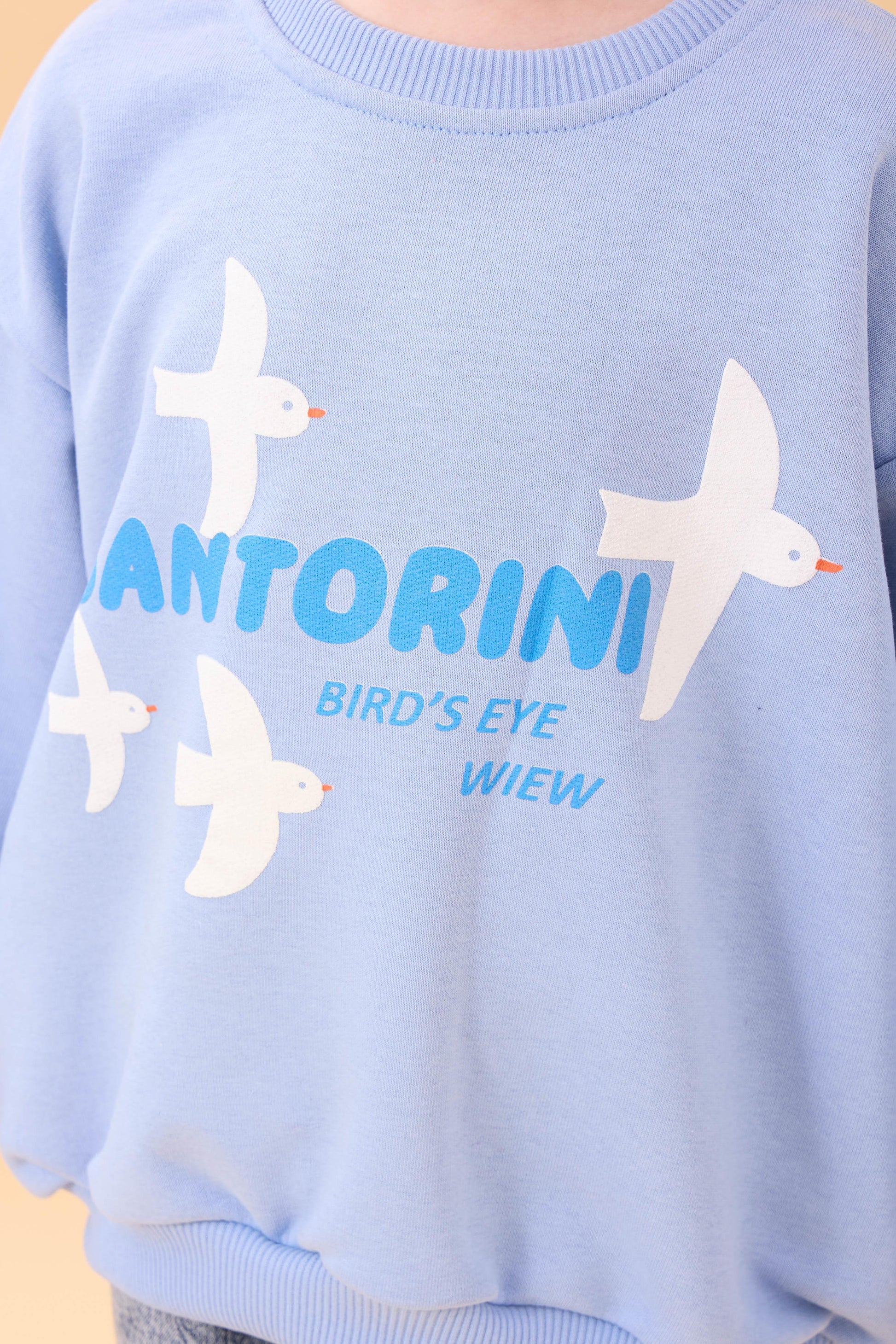 Kız Çocuk Oversize Santorini Baskılı Mevsimlik Sweatshirt