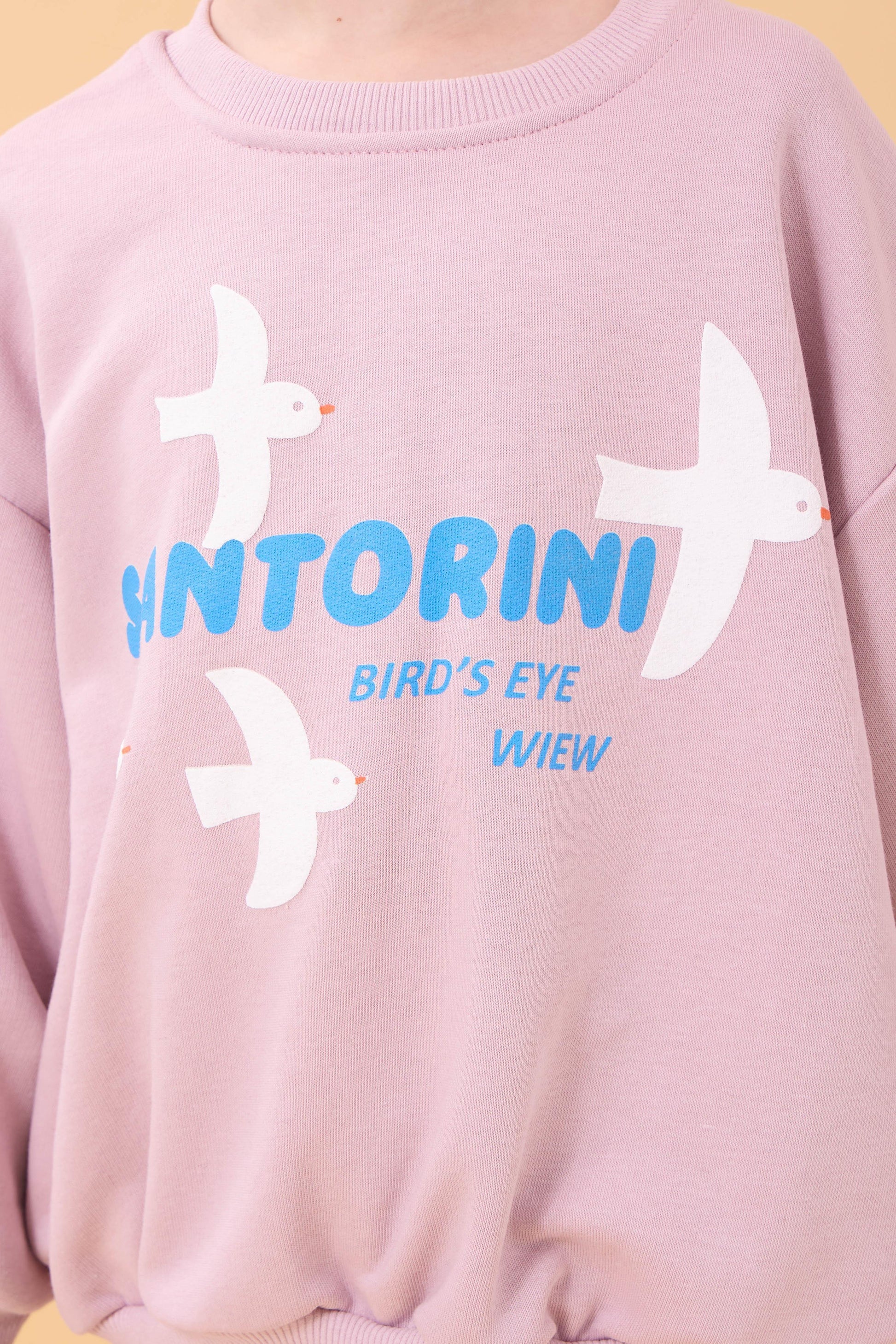 Kız Çocuk Oversize Santorini Baskılı Mevsimlik Sweatshirt