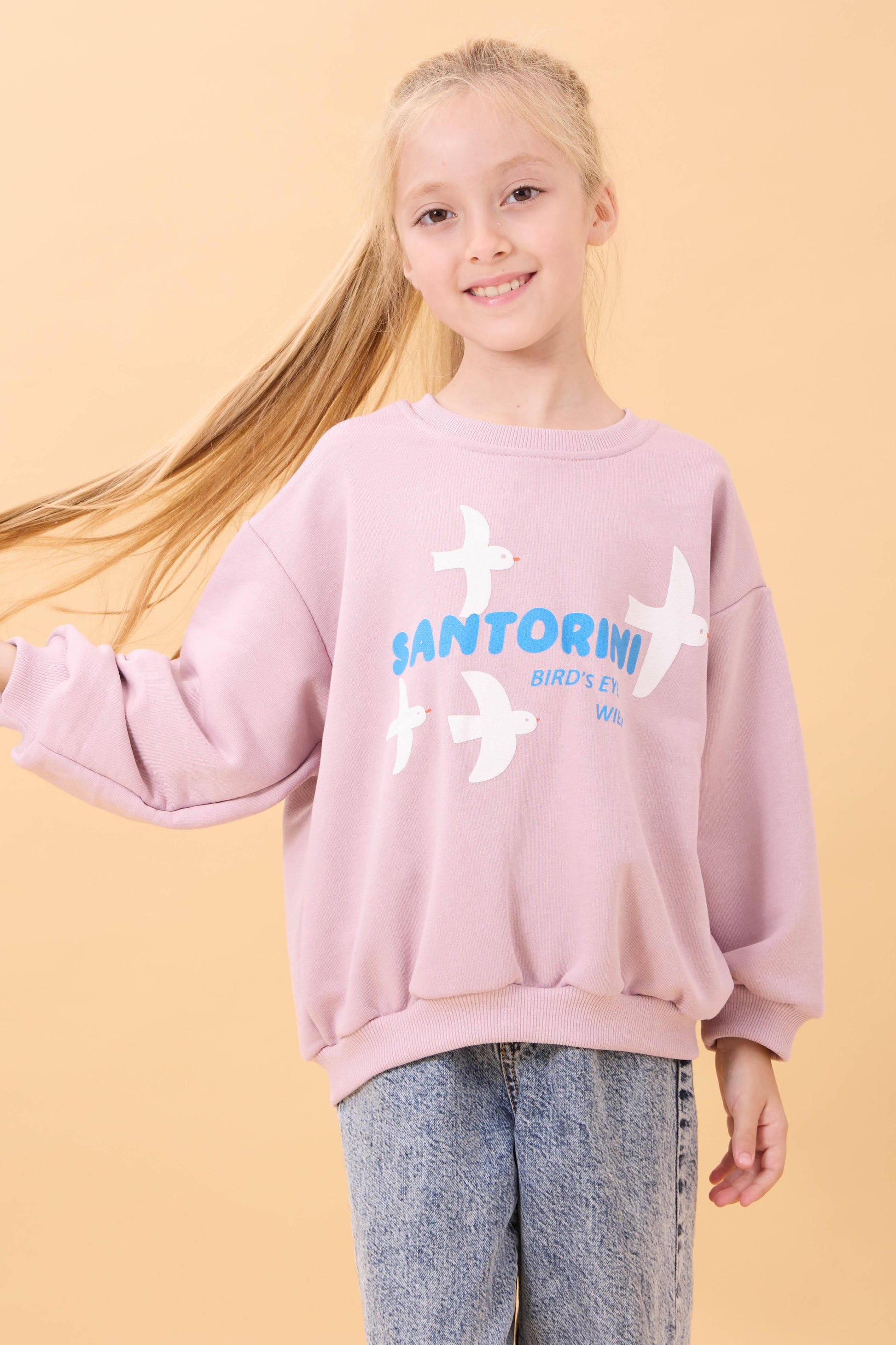Kız Çocuk Oversize Santorini Baskılı Mevsimlik Sweatshirt